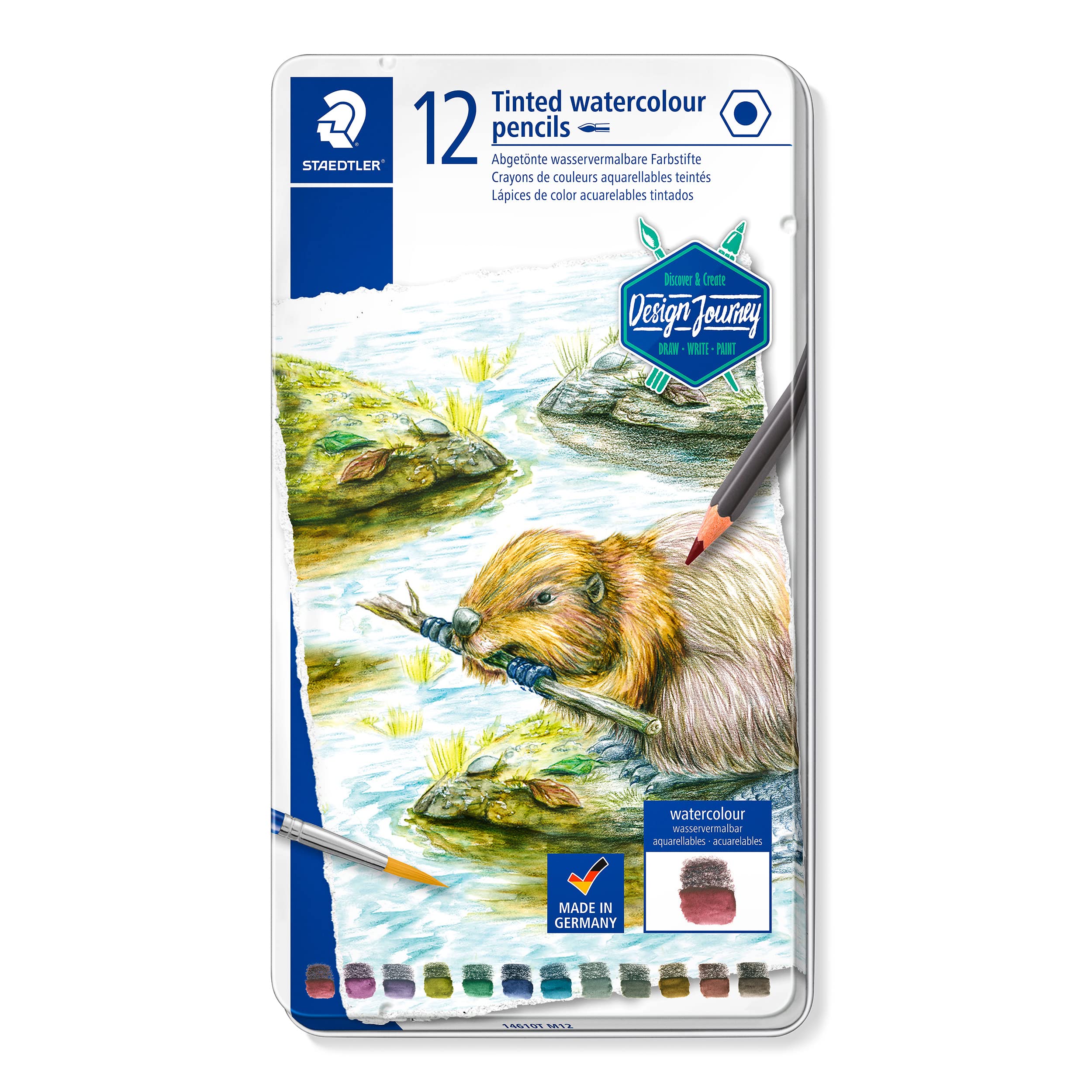 STAEDTLER14610T M12 Design Journey Tinted Watercolour Pencils - Assorted Colours (Tin of 12)