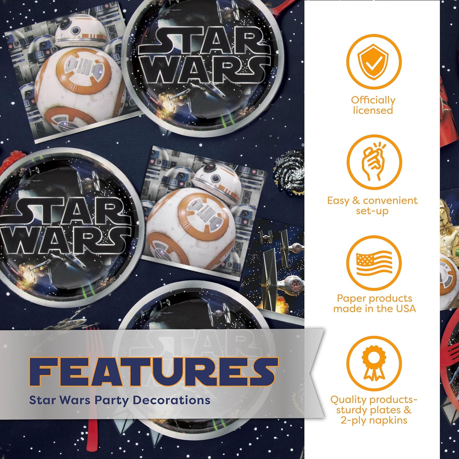 Star Wars Birthday Decorations Set | Star Wars Party Decorations | Masks, Banner, Tablecloth, Balloons, Plates, Napkins, Sticker | Officially Licensed