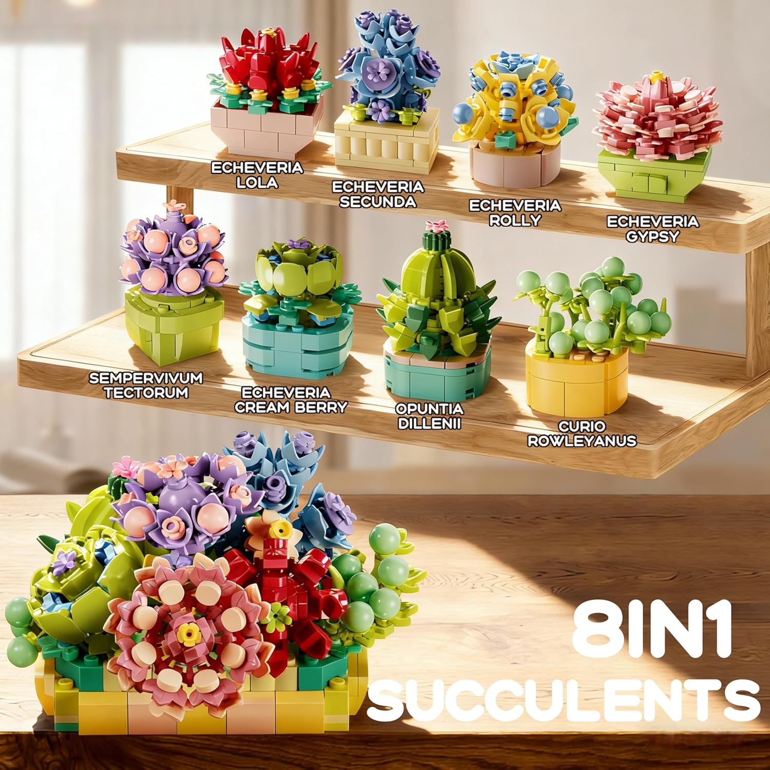 8-in-1 Botanical Collection Building Set – Compatible with Lego, Mini Succulent Flowers for Home Office Decor, 770Pcs Building Blocks Mother‘s Day Birthday Gift for Adults Women Kids Girls 6+
