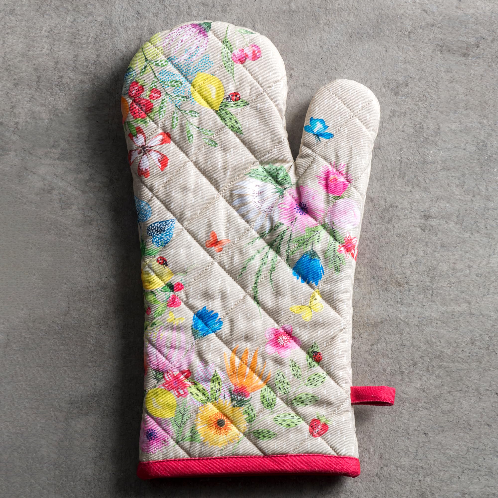 Maison d' Hermine Guanto da forno 100% cotone, guanti da cucina 17,8 x 33 cm, guanti da forno resistenti al calore con anello, cucina, cucina, chef, barbecue, Jardin D'Ete - Nebbia - Primavera/Estate