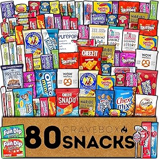 CRAVEBOX Snack and Candy Box (80 Count) Christmas Variety Pack Bundle Assortment Gift Adults Kids Care Package Boyfriend Birthday Office College Boys Men Students Food College Back to School