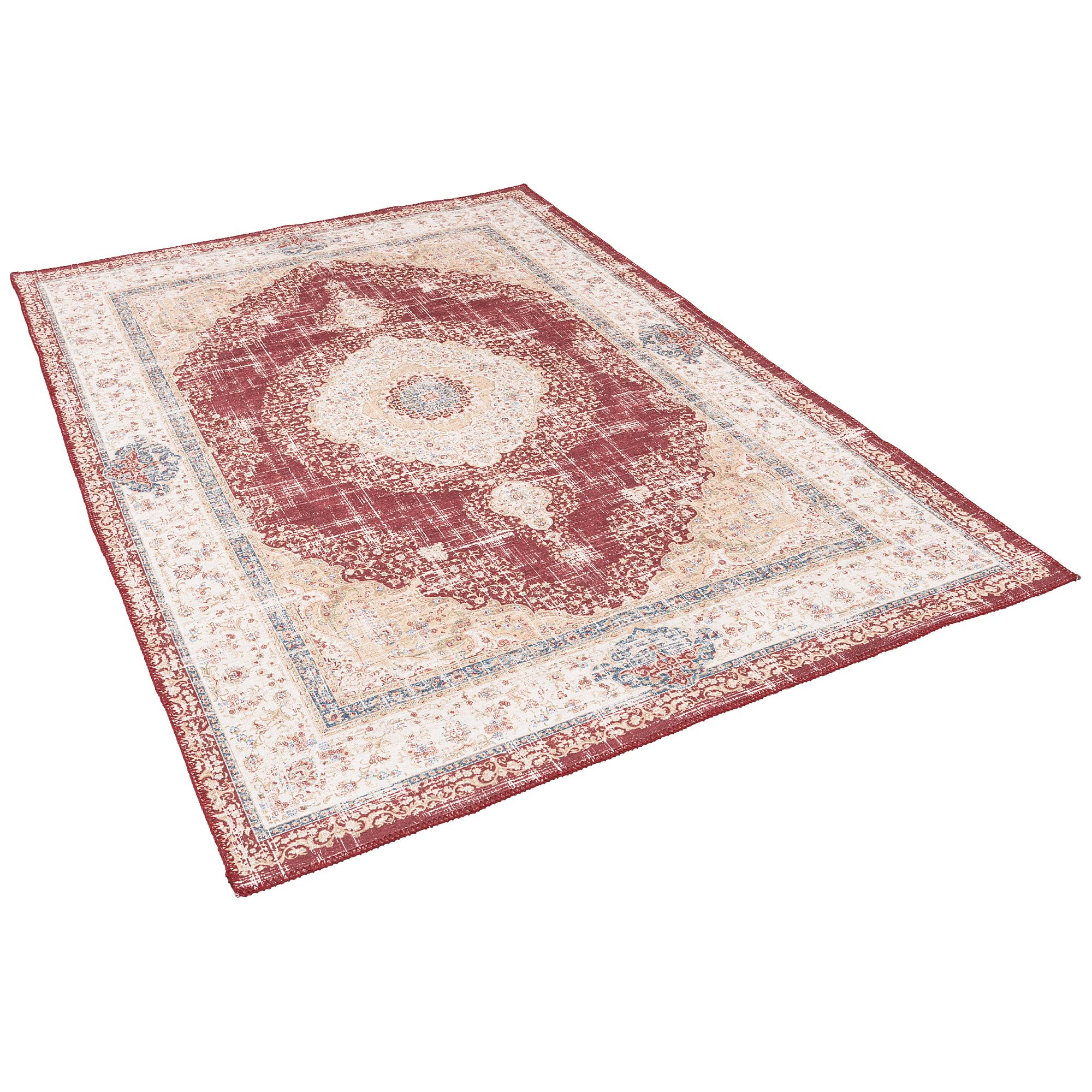 Pergamon Vintage Designerteppich Flachgewebe, Pflegeleicht, Used-Look, Teppich Finesse Orient Rot Medaillon in 5 Größen