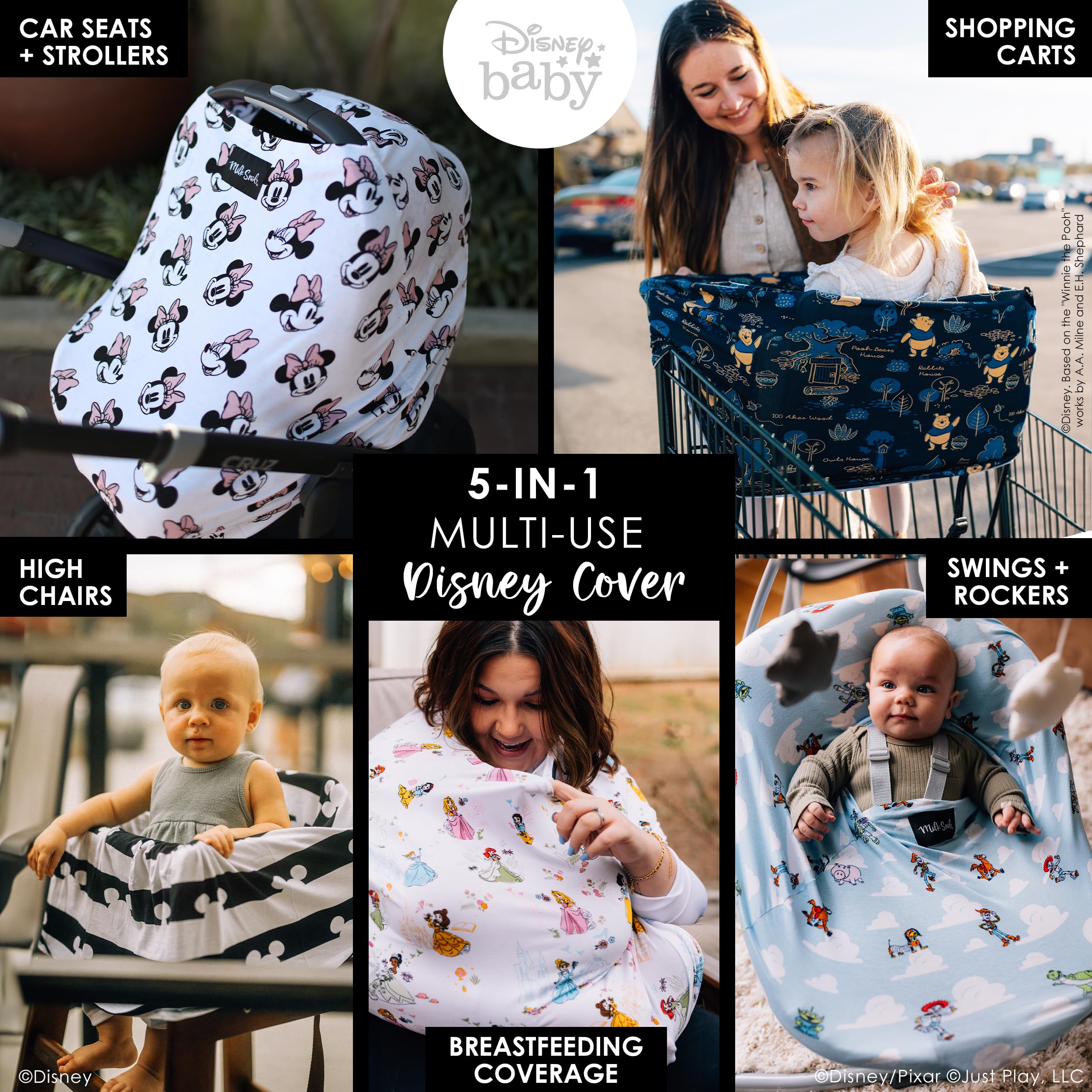 COLLEZIONE DISNEY l' originale copertura per seggiolino auto e allattamento elasticizzato e traspirante Milk Snob multi-uso a 360° “Minnie Mouse”