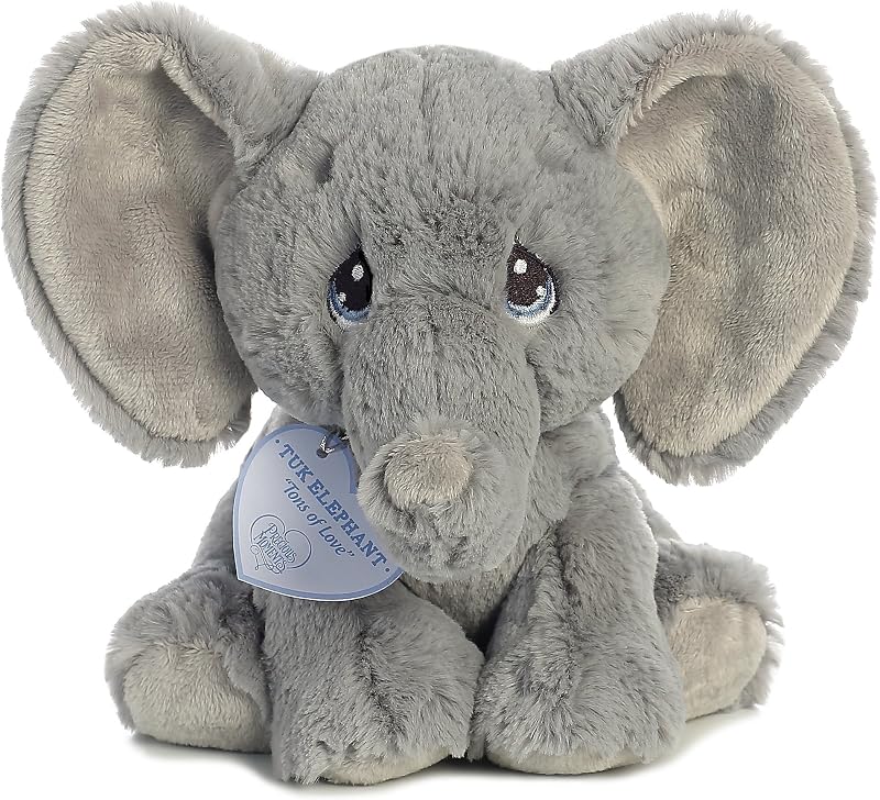 Aurora Precious Moments Peluche adorable de elefante Tuk de 7,5" | Ojos característicos en forma de lágrima con etiquetas de inspiración en forma de corazón.