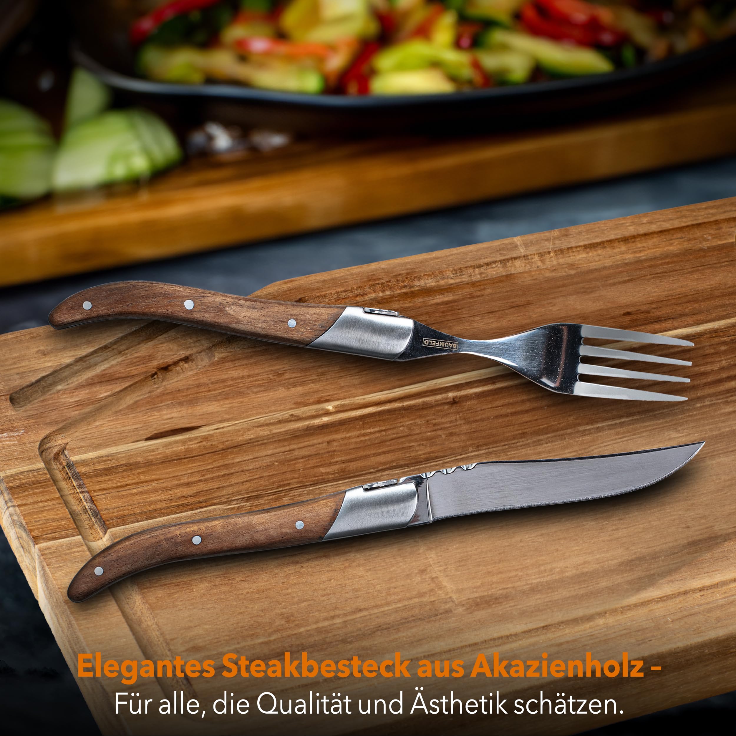 Steak- & Pizza-Messer-Set im Laguiole-Stil | Edelstahlklingen, ergonomisch, rostfrei, wählbar als 4-, 8- oder 12-teiliges Set (4, teilig)