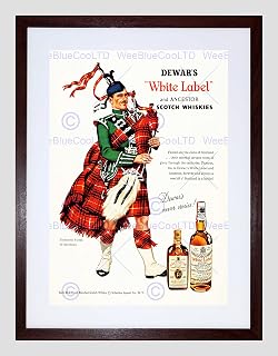 VINTAGE AD WHISKY ALCOHOL DEWAR'S WHITE SCOTCH TARTAN FRAMED PRINT B12X11464
