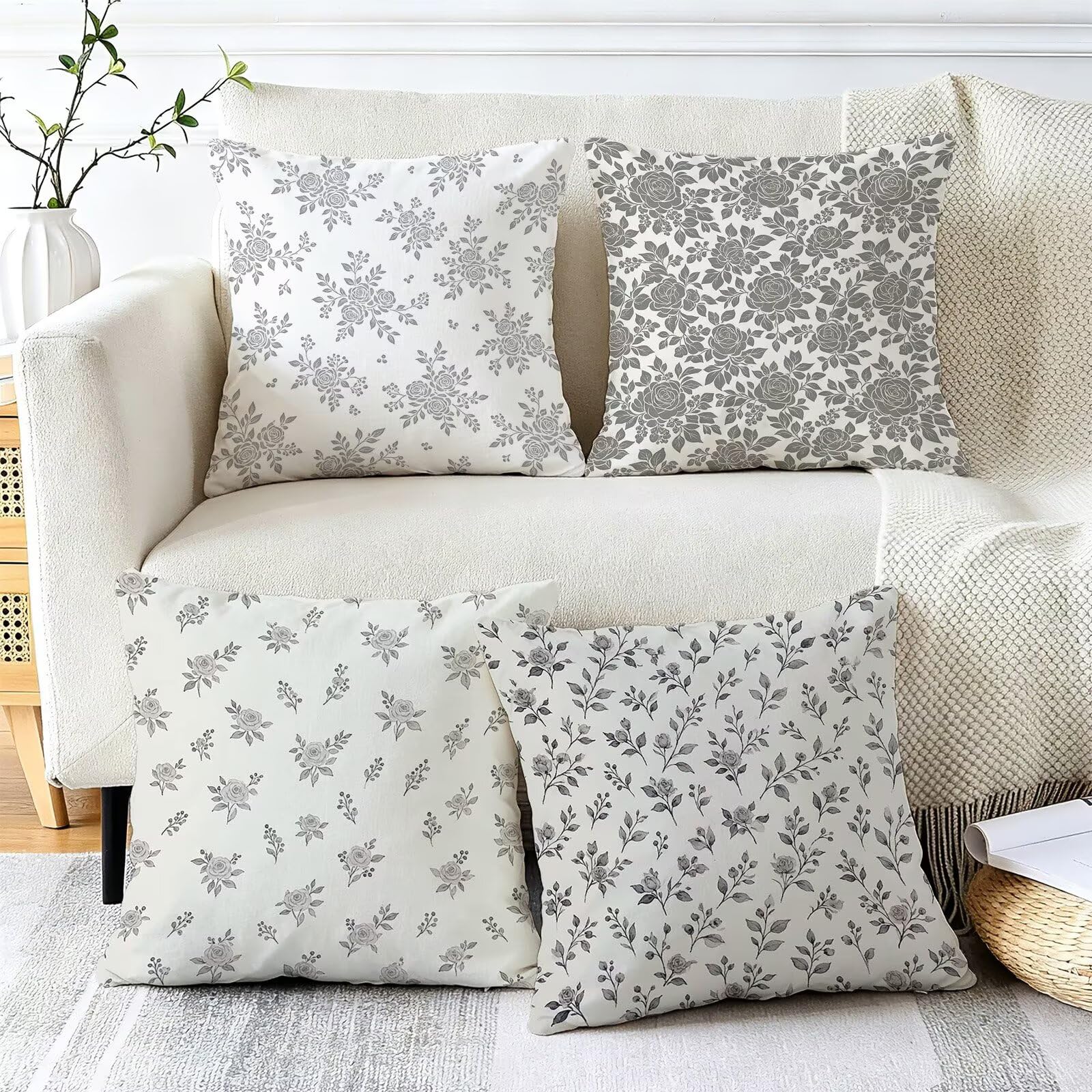Coussin Exterieur Impermeable Beige, Taie Oreiller 45x45 Set de 4, Cod-3220