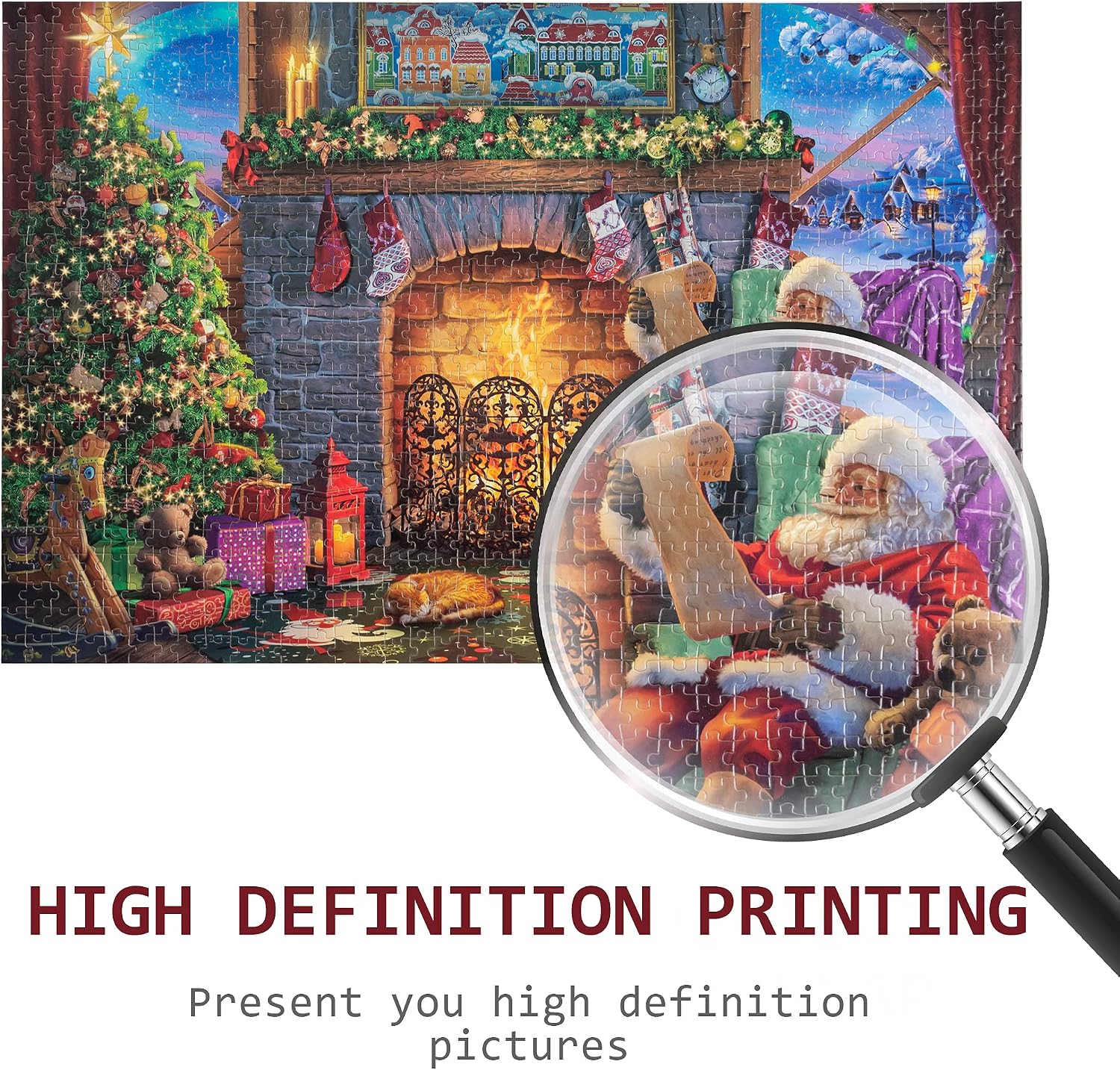 Becko US Puzzles for Adults Wooden Jigsaw Puzzles 1000 Pieces Puzzles for Adults - Santa Claus At Fireplace Santa's Wish List Warm Christmas image 5