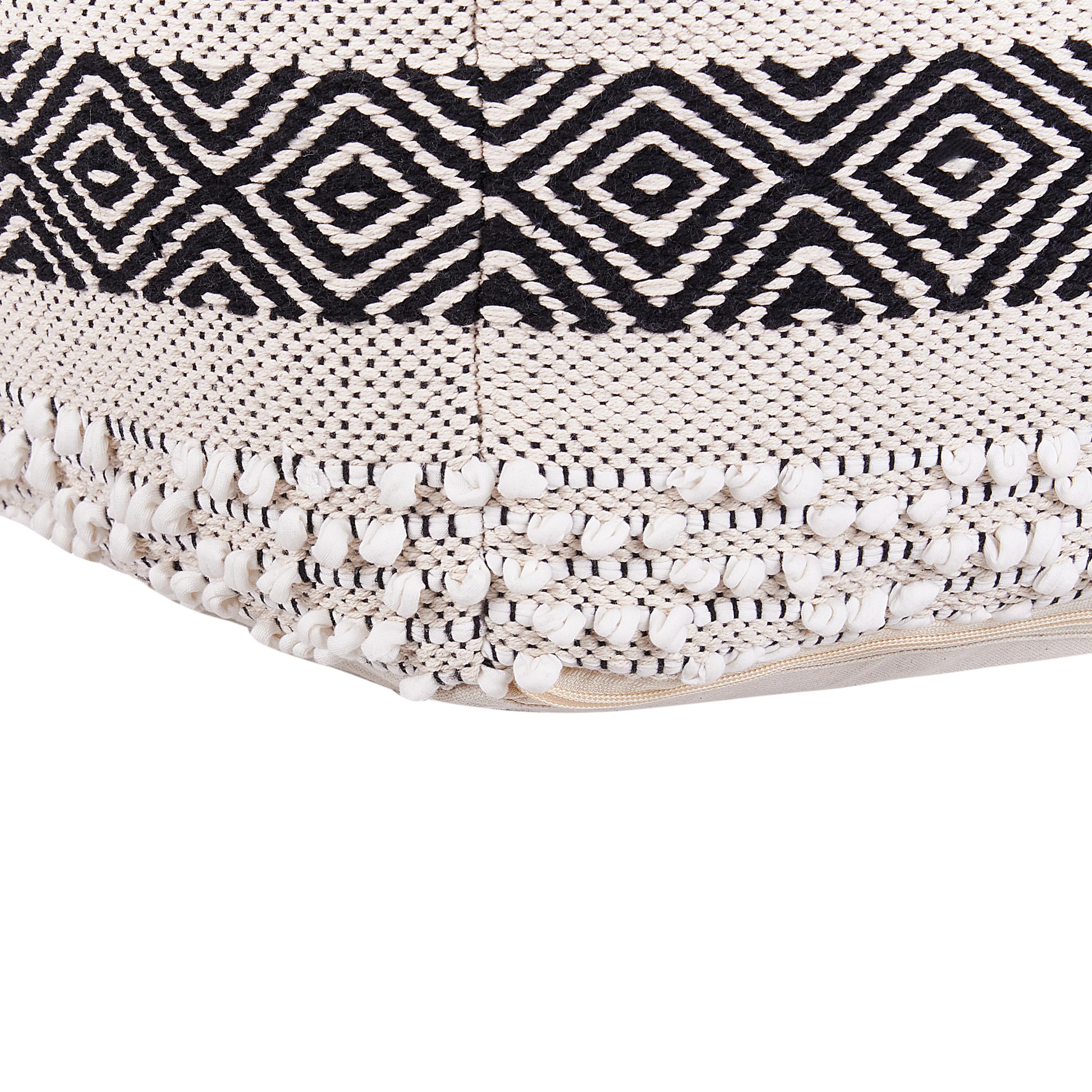 Puf beige de algodón patrón geométrico negro estilo boho Kanam