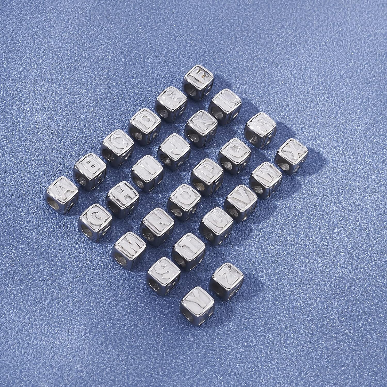 UNICRAFTALE 26pcs 8mm Cube Bead with Letter A-Z Spacer Beads Stainless Steel European Beads 4mm Large Hole Metal Stopper Beads for Jewelry Making