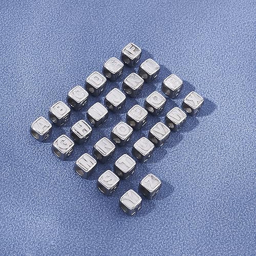 Miniatura 6 de UNICRAFTALE 26 cuentas de cubo de 0.315 pulgadas con cuentas espaciadoras de letras A-Z de acero inoxidable, cuentas europeas de 0.157 in con