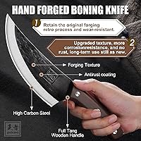 Vista 5 de ENOKING Mini cuchillo vikingo, cuchillo japonés de carnicero de chef de 5.9 pulgadas, corte de carne con funda forjada a mano, cuchillo de carne