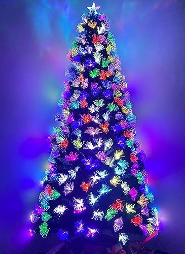 Árbol de Navidad de pino artificial de fibra óptica preiluminado de 6 pies con 220 luces LED multicolores, árbol de Navidad preiluminado para Tipo