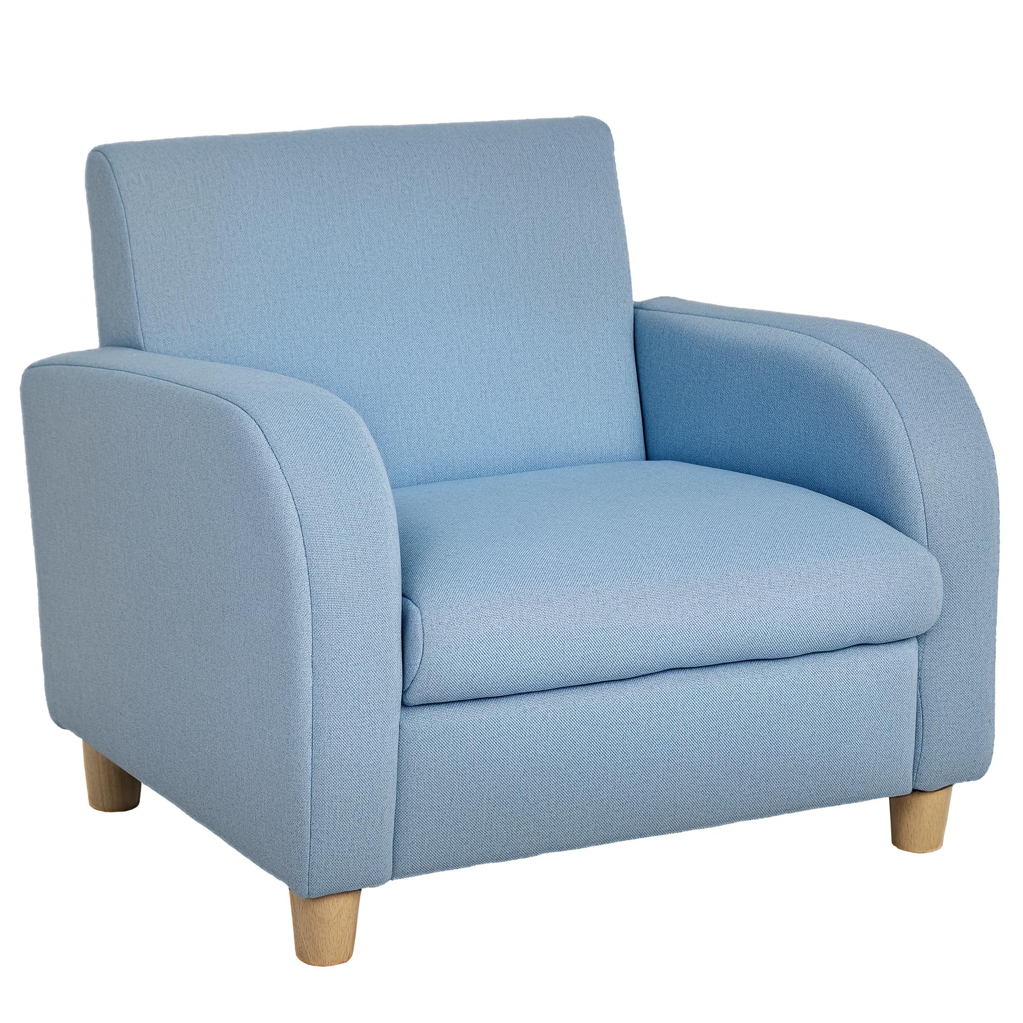 HOMCOM Children's Armchairs Toddler Chair Wood Frame Anti-Slip Legs High Back Bedroom Playroom Furniture Blue