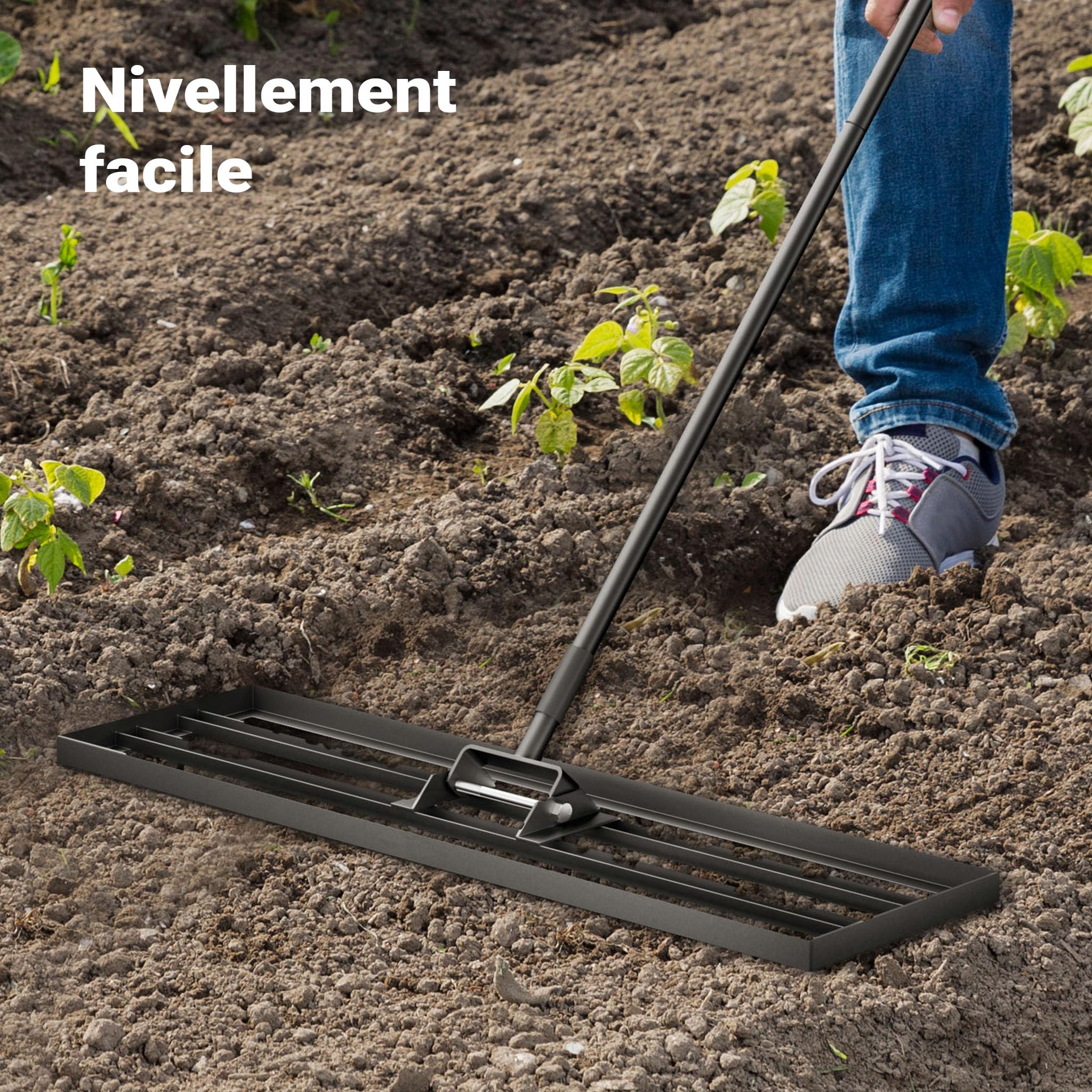 Wiltec Râteau de nivellement 914 x 254 x 2050 mm Noir 3,8 kg Acier Fin Raclette de Gazon Niveleur avec Manche 2 m Extensible Racloir Polyvalent Jardin Aménagement extérieur Golf