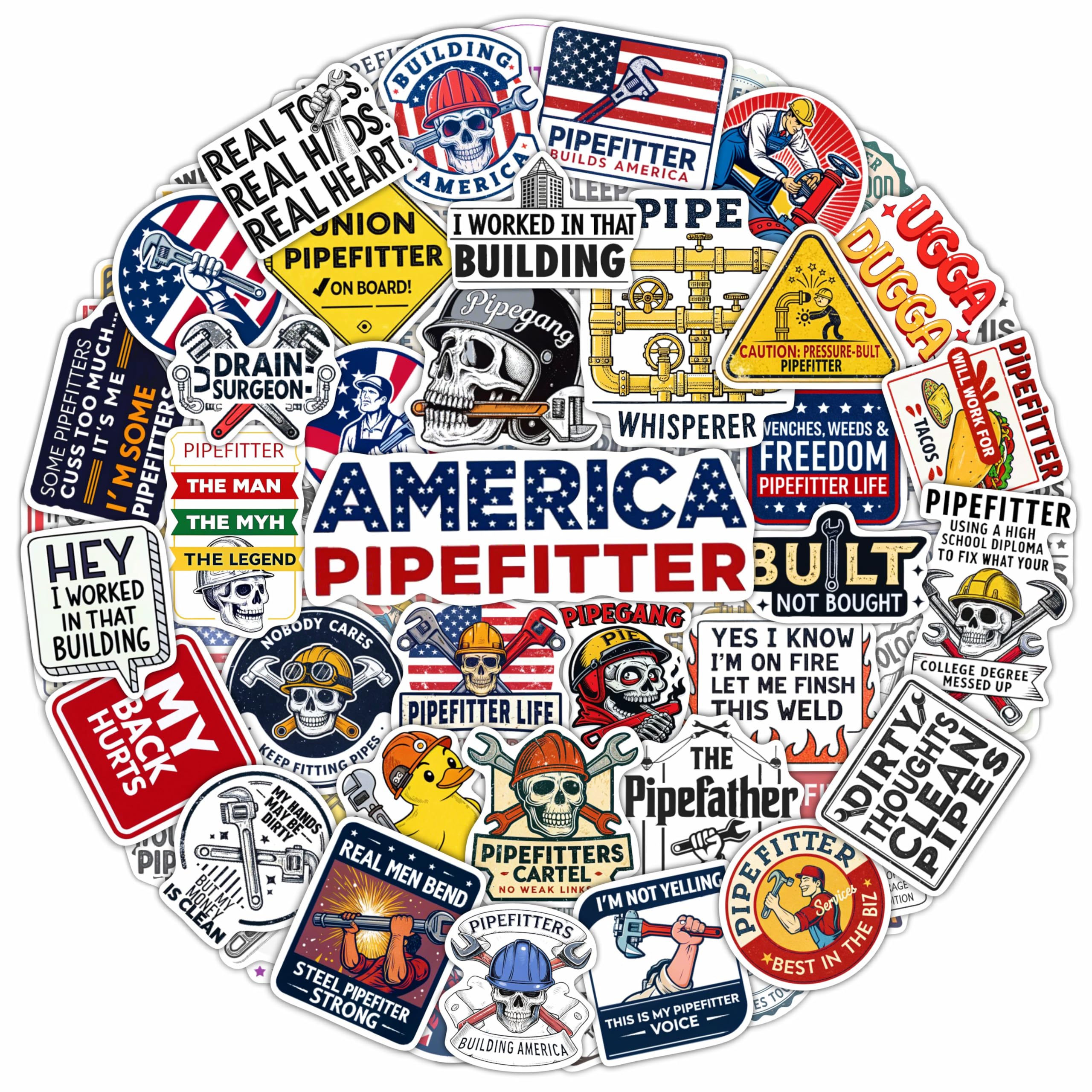 100Pcs Funny Pipefitters Stickers Hard Hat and Decals for Water Bottle - Pipefitter Gifts for Men - Steamfitter Stickers- Gift for Women & Men — image 1