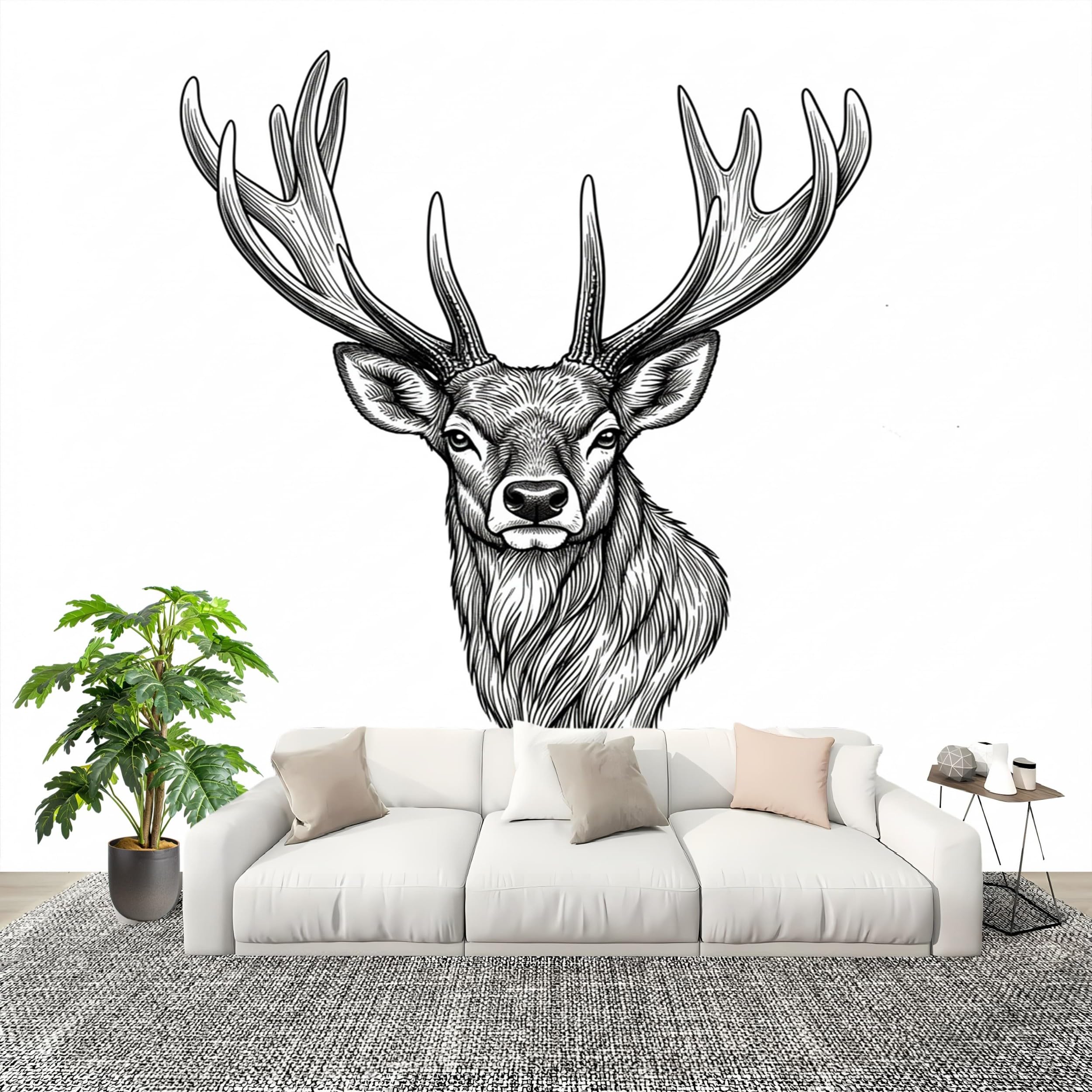 Carta da Parati Disegno a Mano Libera Motivo Animale: Cervo Fotografica Panorama Effetto 250x175 cm Decorazione Casa per Pareti per Camera Da Letto Sala Bianco Fotomurali In Tessuto Non Tessuto