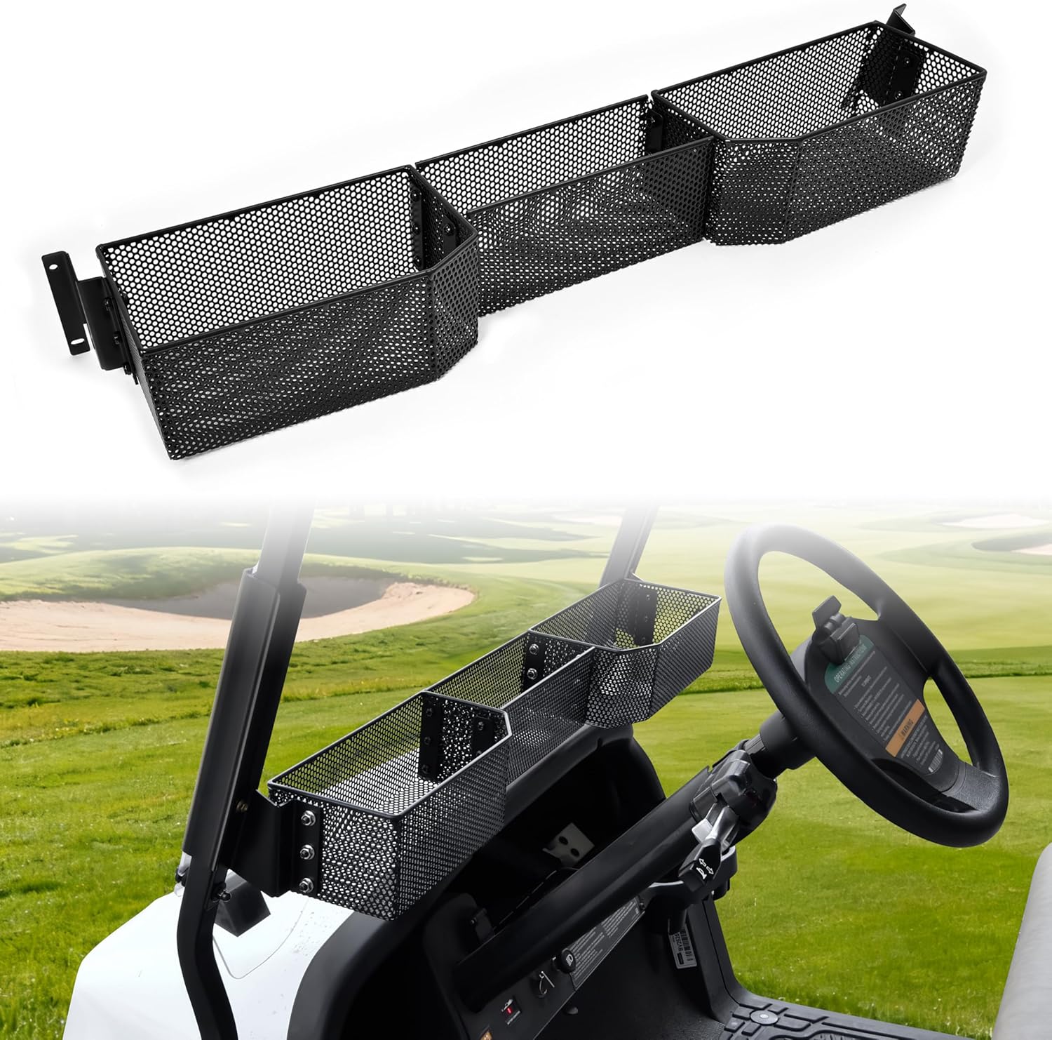 Inner Front Storage Basket for Club Car Tempo 2025, Black Combined Front Dash Storage Tray Organizer Compatible with Club Car Tempo 2025 Standard Factory Golf Cart Accessories