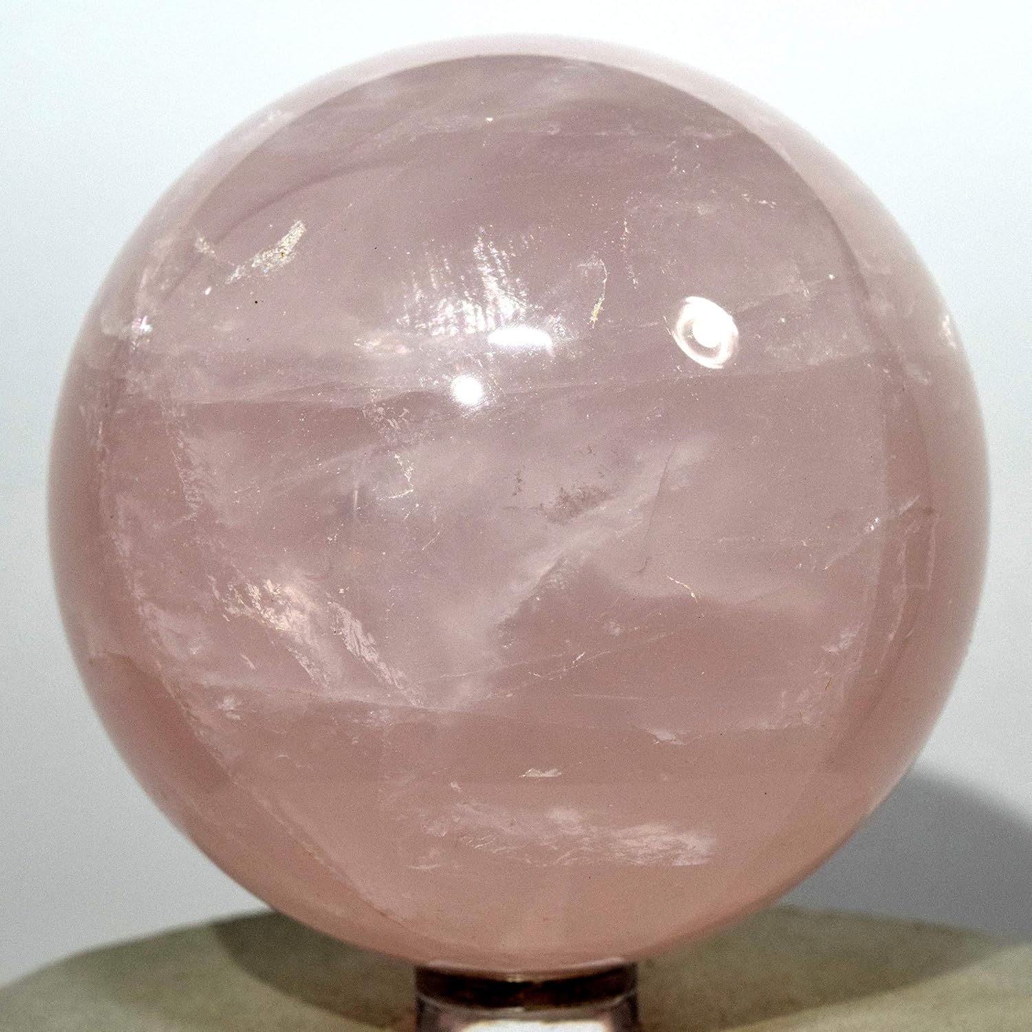 2.6" Rose Quartz Sphere Natural Rich Pink Crystal Sparkling Mineral Polished Stone Ball - China + Stand