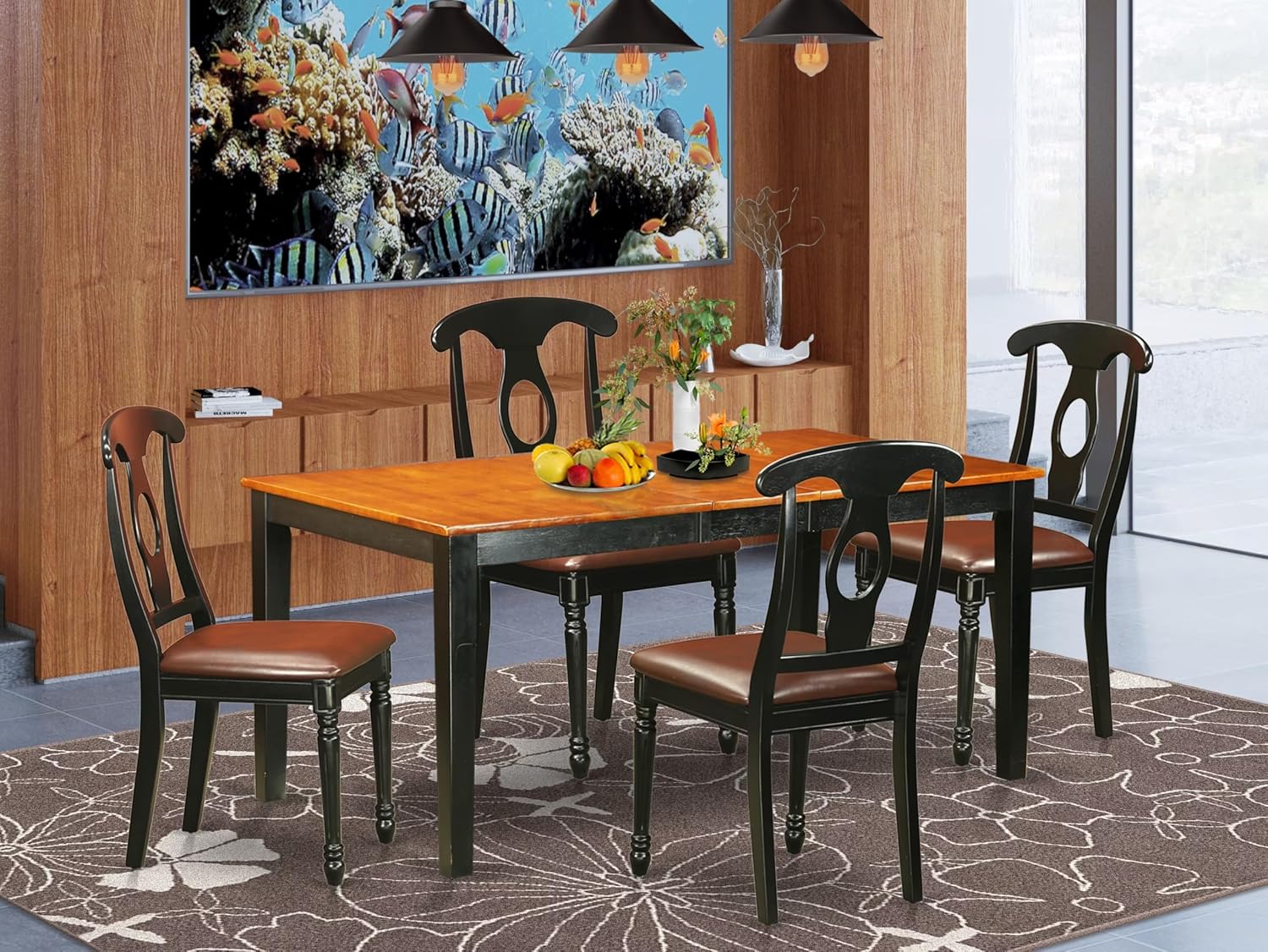East West Furniture NIKE5-BCH-LC 5 Piece Dining Room Furniture Set Includes a Rectangle Kitchen Table with Butterfly Leaf and 4 Faux Leather Upholstered Chairs, 36x66 Inch, Black & Cherry