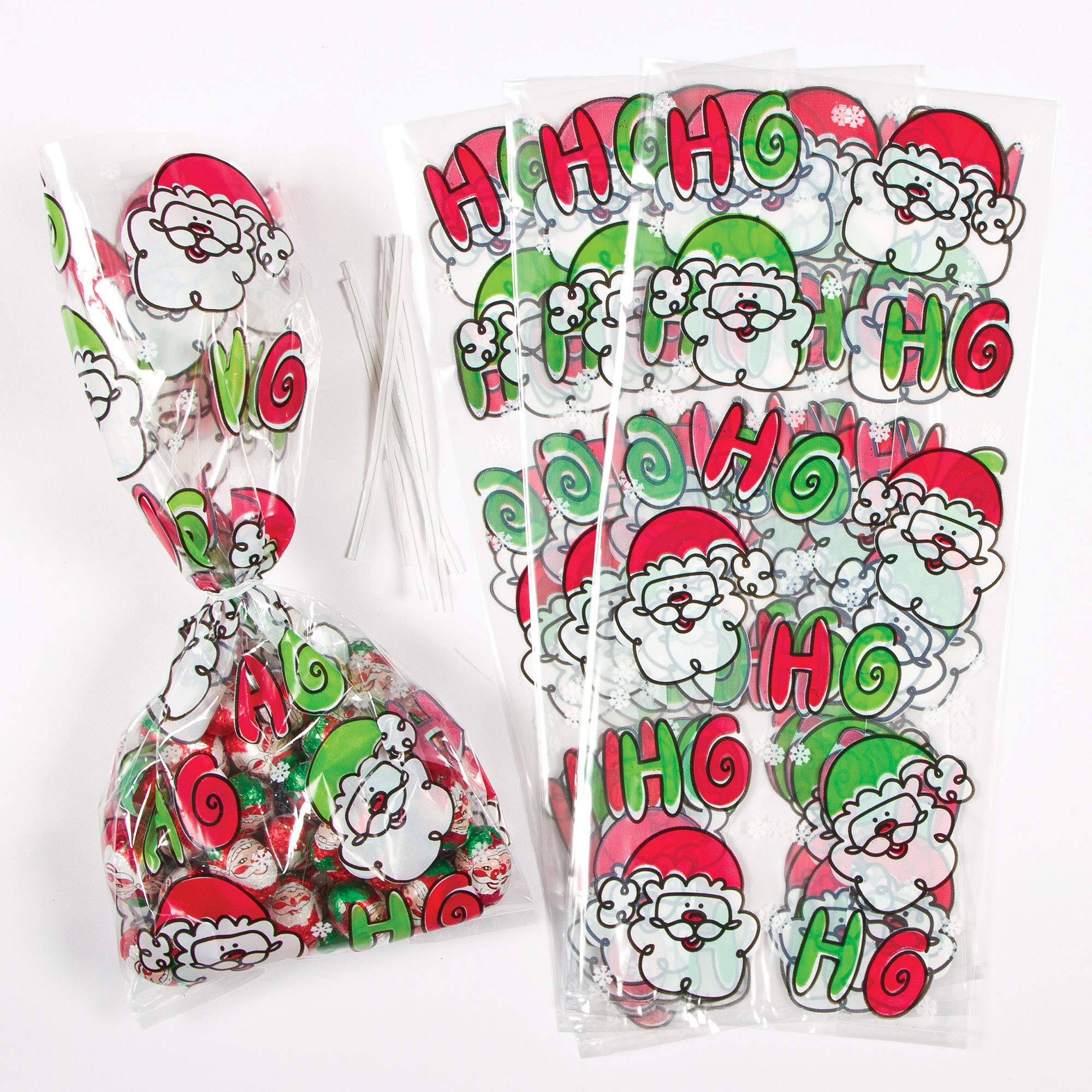 Baker Ross Santa Gift Bags with Seal Ties ⁠— Creative Art Supplies for Kids, Christmas Parties, Gift Wrap, and Party Treats or Loot (Pack of 20)