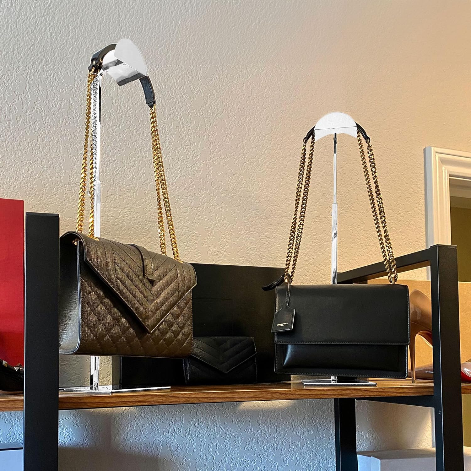 Royxen 3 Pack Purse Holder, Purse Display Stand with Adjustable Height, Bag Stands for Display, Stainless Steel Purse Rack for Bags Organizer (Silver) - Image 5