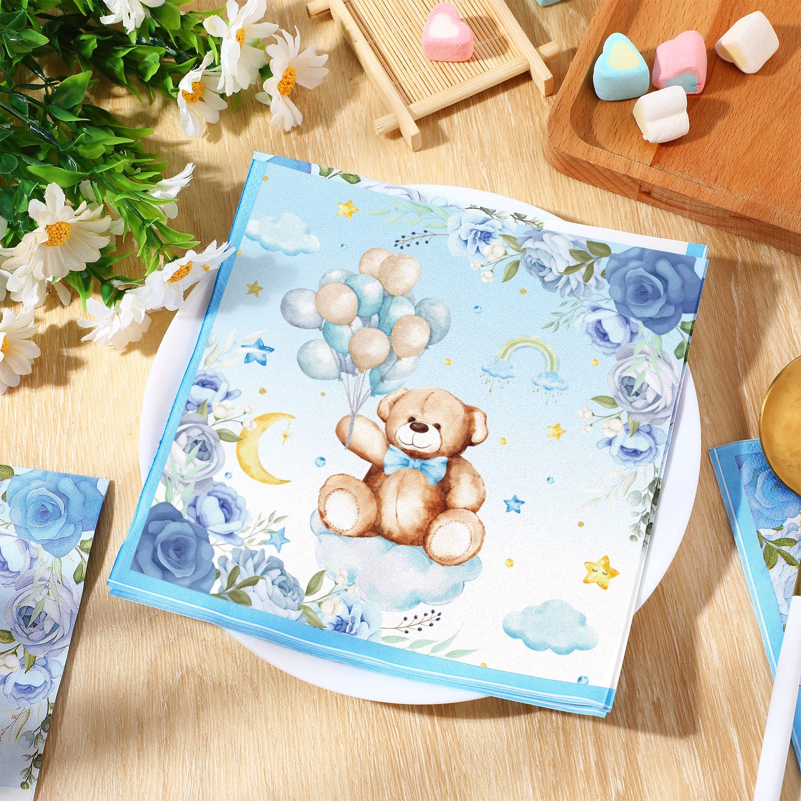 12 Serviettes 1er Anniversaire Ours En Peluche 33 X 33cm