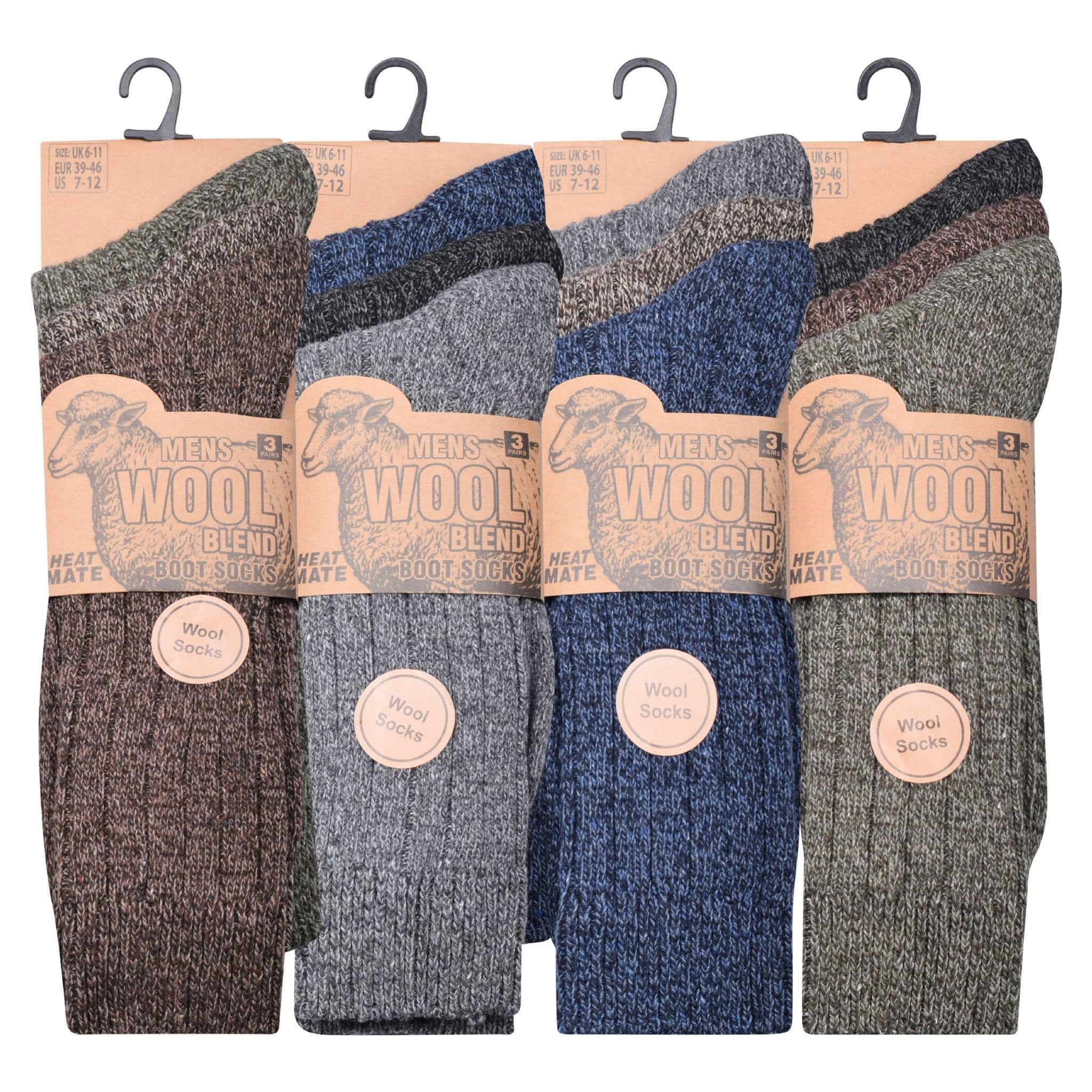 ShopMCR Wool Blend Thermal Socks for Men | 3 Pairs Thick, Warm, & Cozy Winter Socks | Ideal for Hiking, Walking, and Everyday Wear | UK Size 6-11 (Assorted, 3 Pairs)