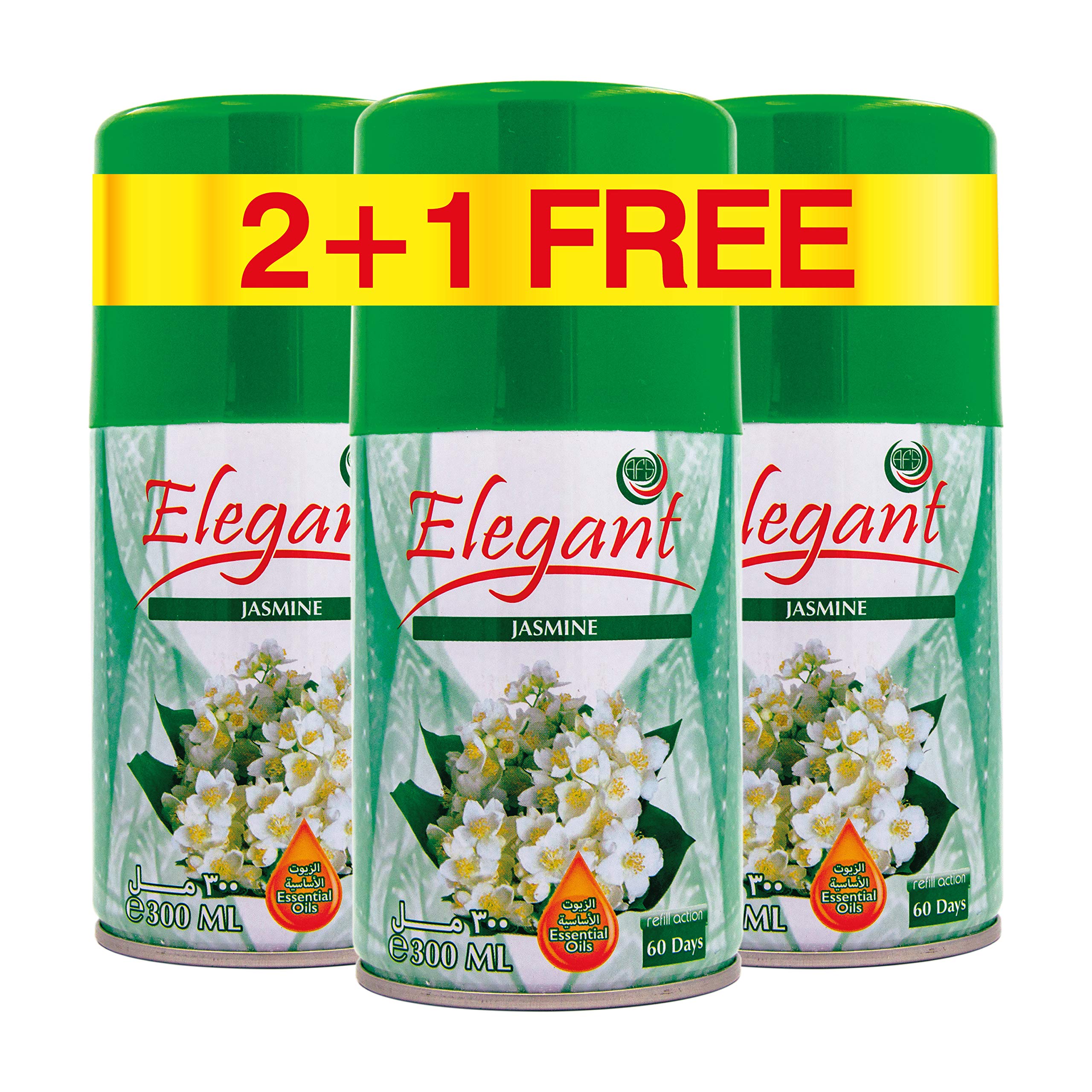 Elegant Automatic Spray – Fragrance: JASMINE – 3-Pack – Size: 300ML| Air Freshener Spray REFILLS| Odour Neutraliser for Bathroom, Offices & Home| Perfumed Spray For Dispenser, ESSENTIAL OILS