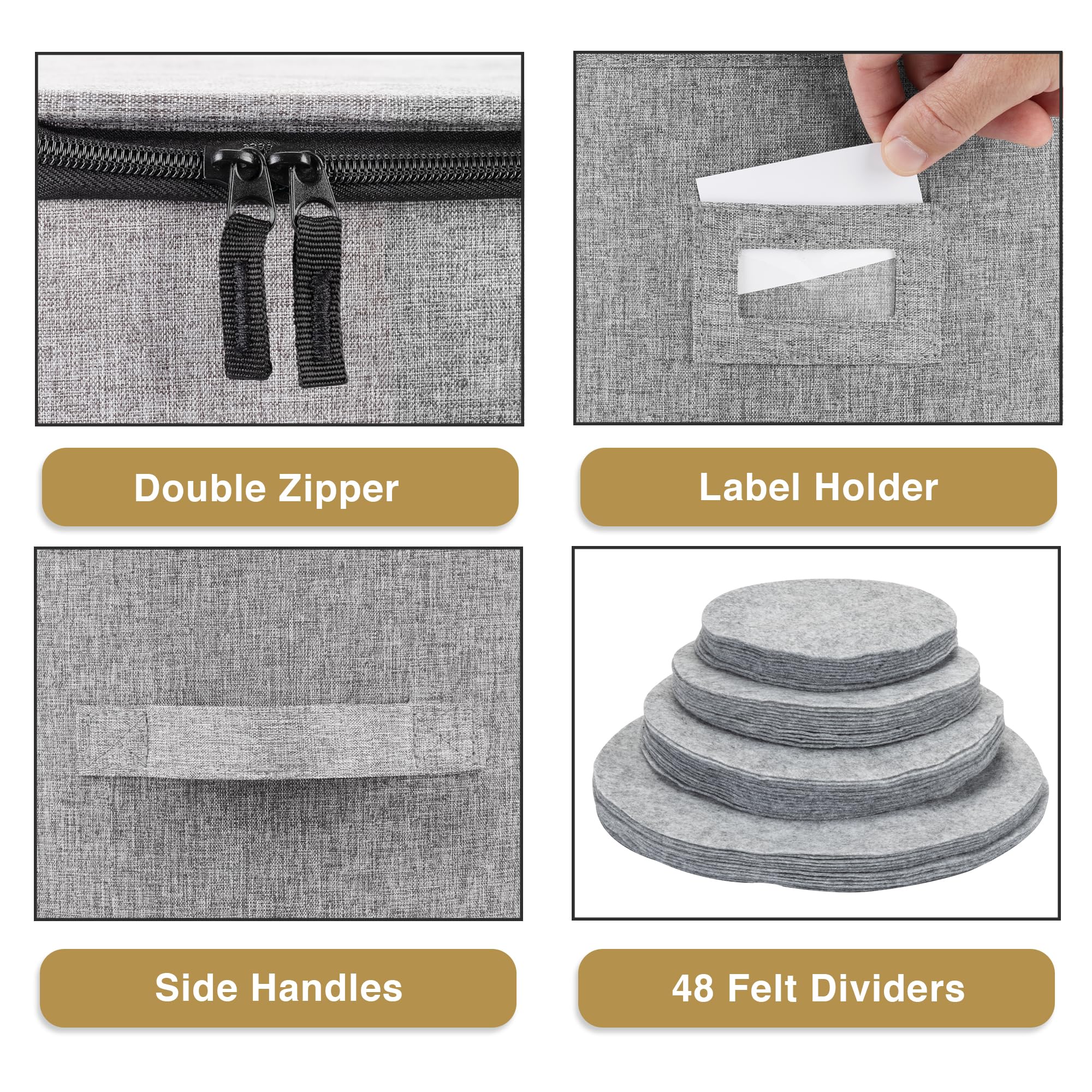 Set mit 4 Porzellan-Aufbewahrungsboxen für Geschirr, Hartschale, stapelbar, Größen: 30,5 cm – 25,4 cm – 21,6 cm und 17,8 cm B – 48 Teller-Trennwände im Lieferumfang enthalten