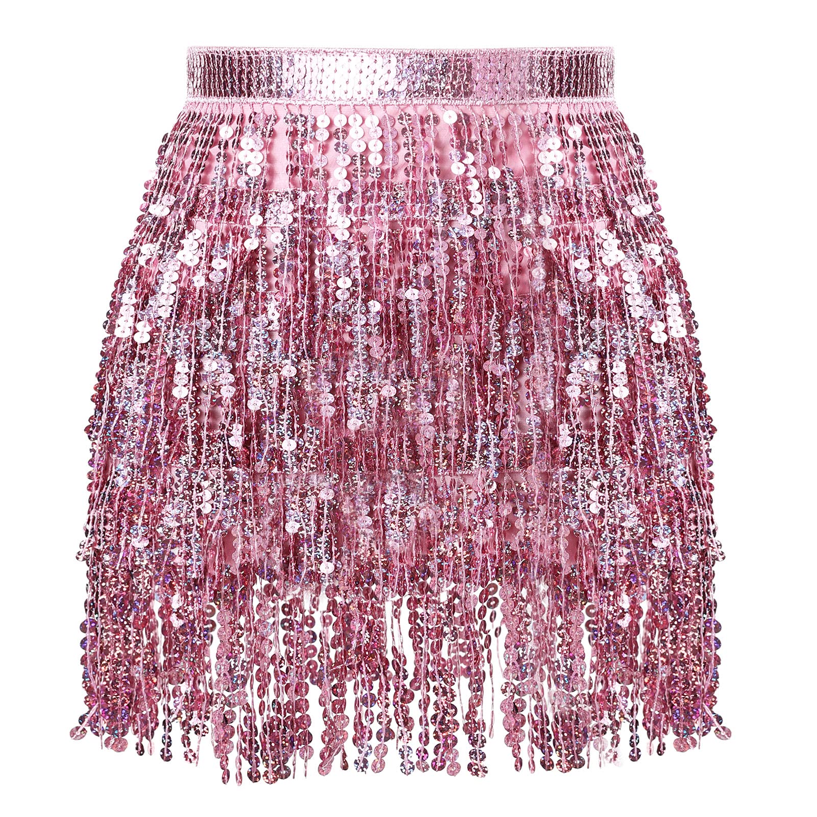 Soudittur Quasten Paillettenrock Damen Glitzer Rock Damen Steampunk Quastenrock Bauchtanz Hüftschal Karneval Fransen Rave Outfit Kostüm