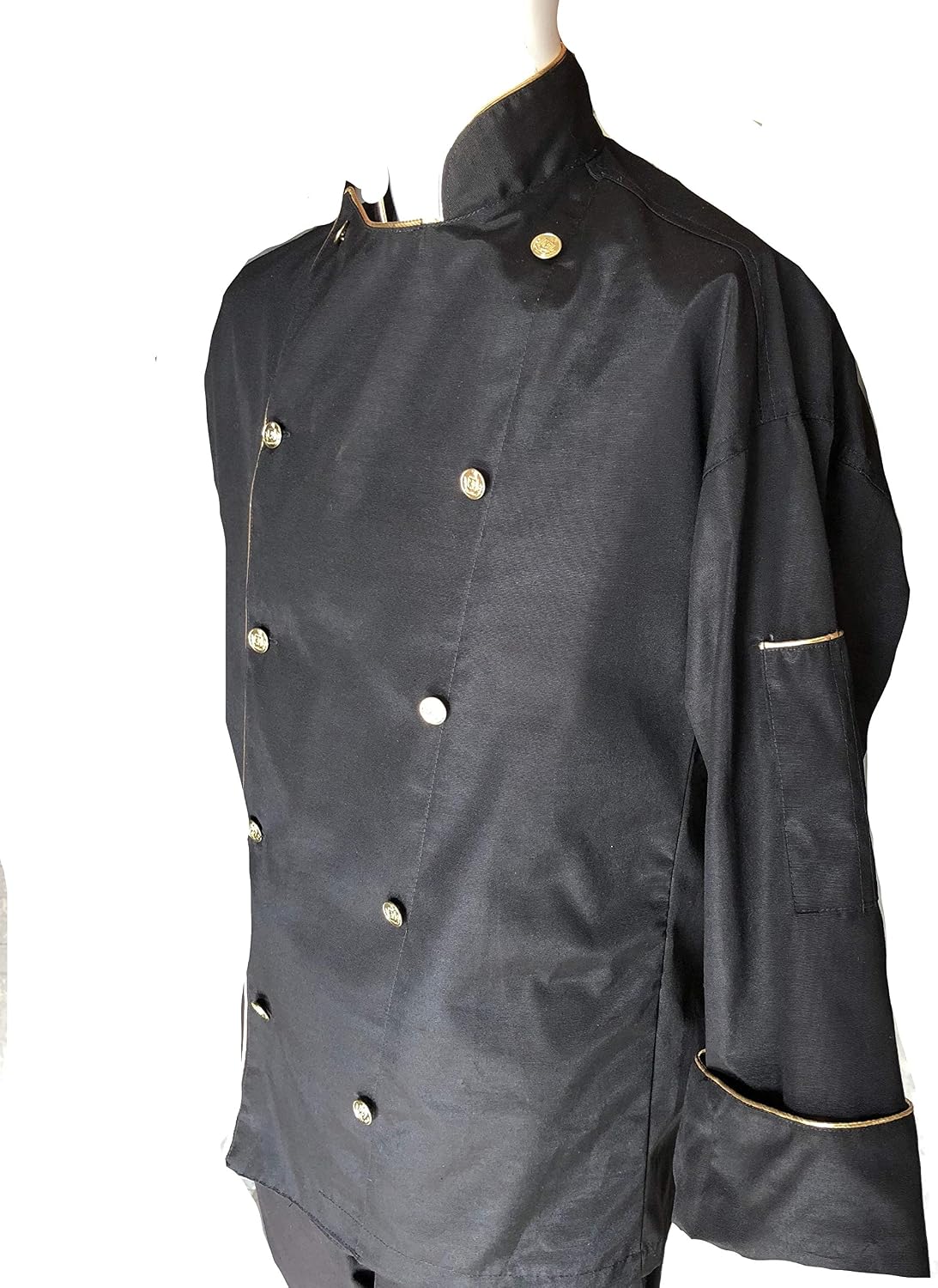 CHEFSKIN TOP Deluxe Chef Jacket Coat Black with Gold Piping, Soft Twill Fabric, Great Gift
