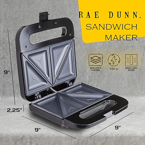 Miniatura 4 de Rae Dunn Sandwichera portátil  Platos antiadherentes, luz indicadora, tapa de bloqueo, mango de tacto fresco y almacenamiento de cables. Ideal para