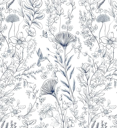 CiCiwind Papel tapiz de despegar y pegar, papel tapiz floral azul y blanco, bohemio, autoadhesivo, extraíble, papel de contacto extraíble, para