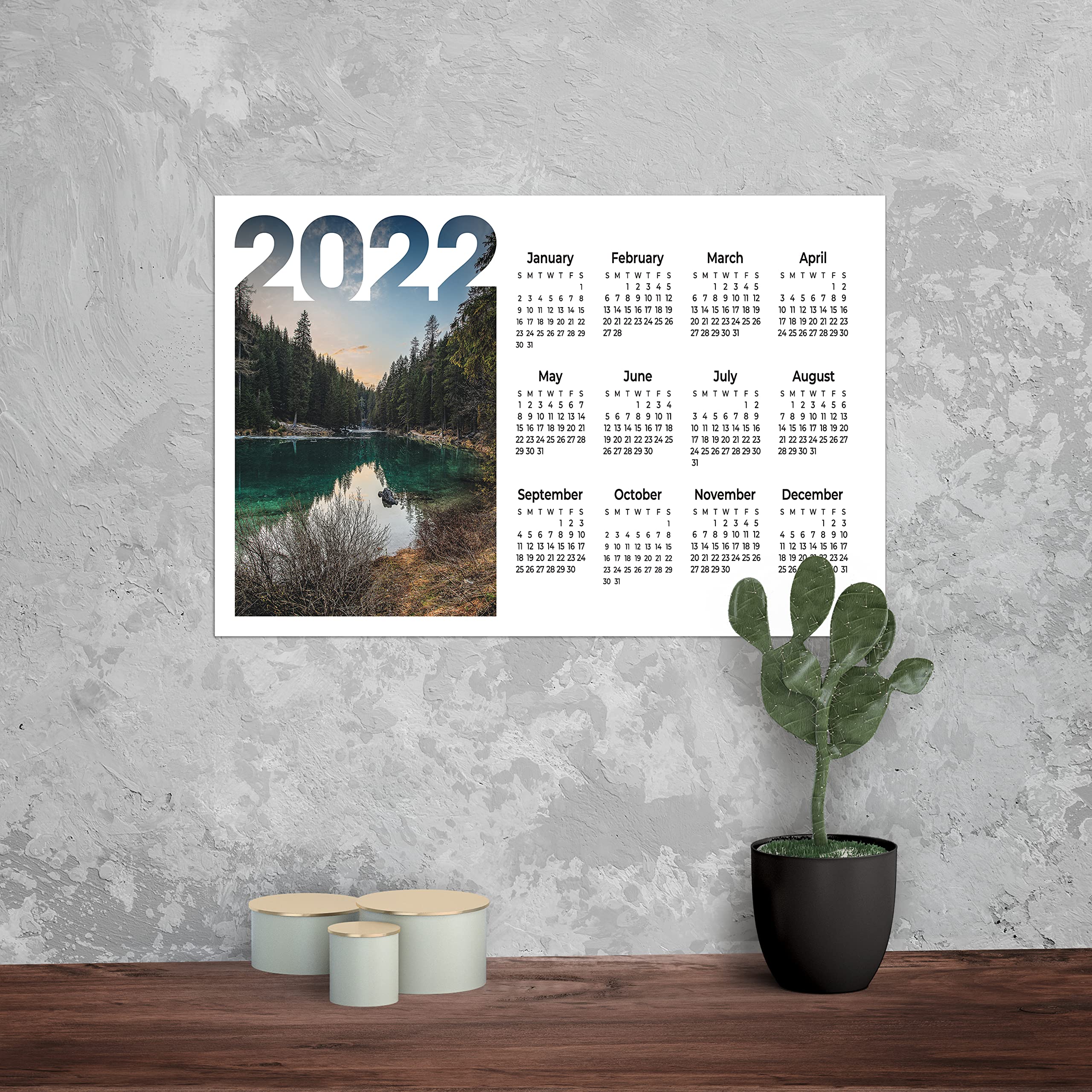 2022 Year Calendar - 2022 Horizontal Wall Calendar - River View