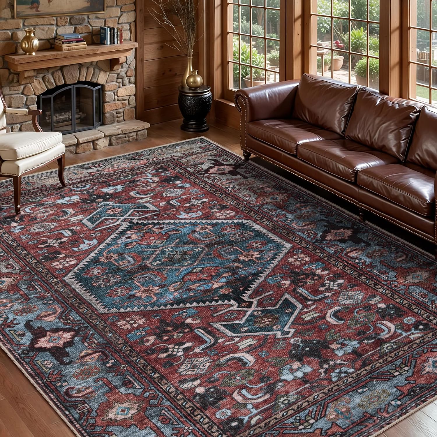 SERISSA Oriental 5x7 Area Rug for Living Room,Vintage Washable Rug Non Slip