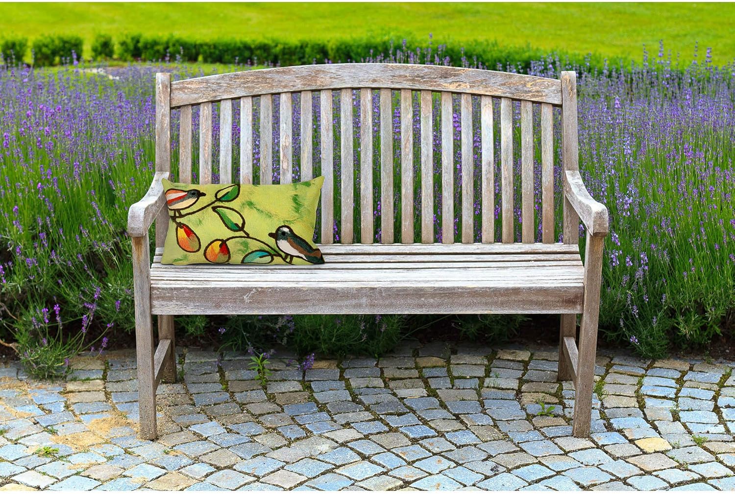 Liora Manne VISIONS III Indoor/Outdoor Handmade Pillow - Contemporary Garden Nature Accent (Song Birds Green) (12" x 20")