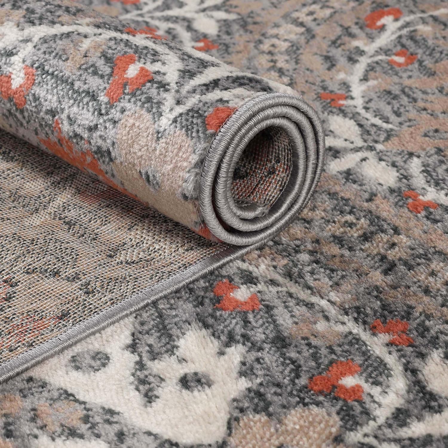 Superior Indoor Runner Rug, Jute Backing, Modern Aesthetic, Vintage Floral Oriental Rugs, Home Decor for Entry, Dining, Kitchen, Dorm, Augusta Collection, 2' 7" x 10', Rust