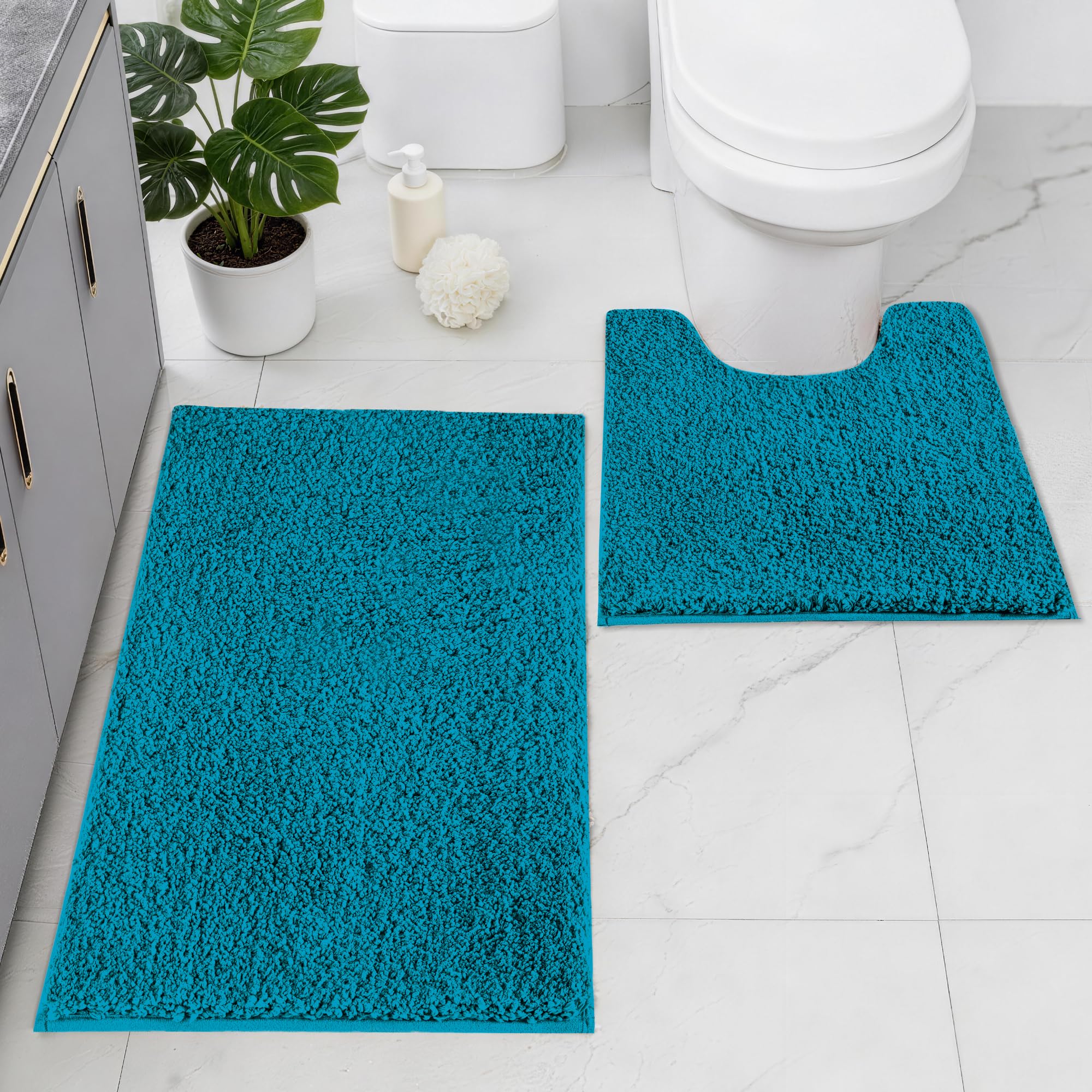 Baahrnom Microfibre Bath Mat Set, Non Slip Bathroom Mat Set 2 Piece
