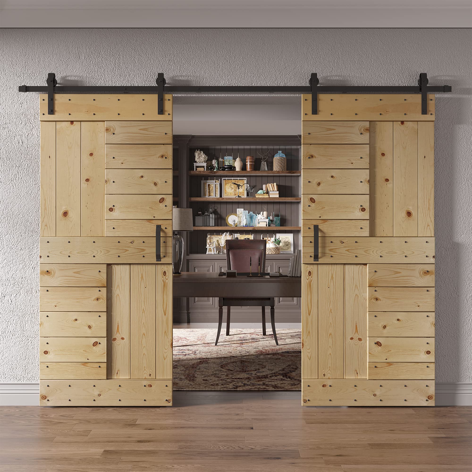 48in/60in/72in/84in X 84 in S Series DIY Knotty Wood Double Sliding Barn Door with Hardware Kit (36 in x 84 in, Unfinished)
