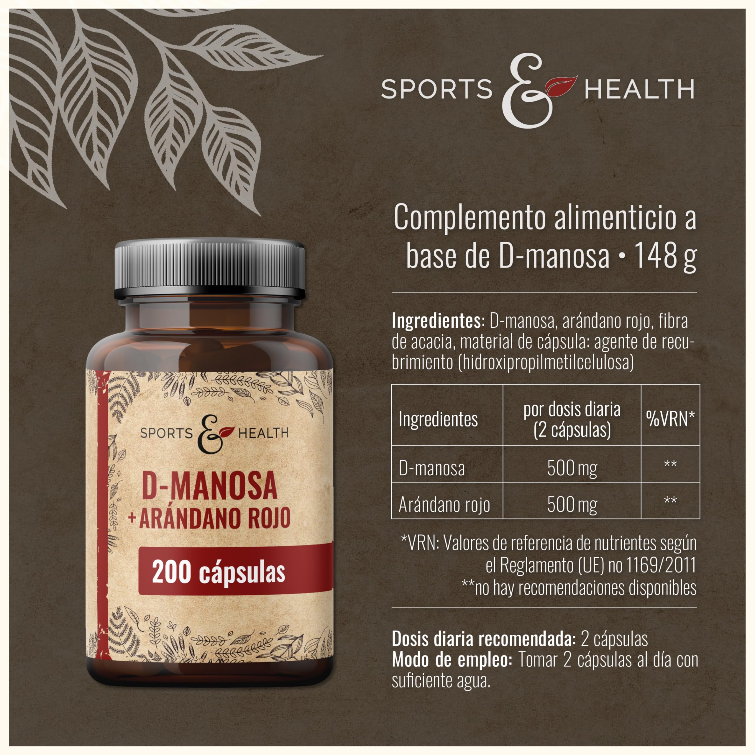 D-Mannose & Cranberry Capsules - 200 Vegan Capsules D Manosa y Arandano rojo - with D-Mannose Powder & Cranberry - 500mg per Daily Dose, Dmanosa