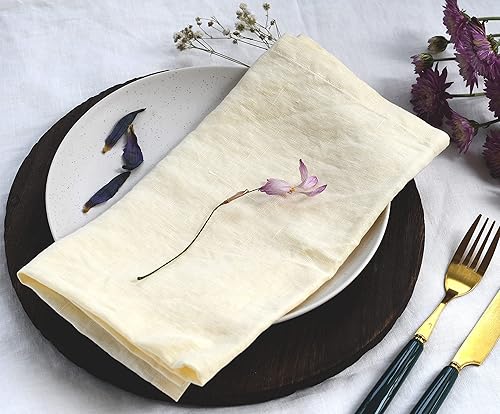 Miniatura 3 de Juego de 8 servilletas de lino 100% puro para fiestas y vacaciones, servilletas de lino amarillo claro, 20 x 20 pulgadas, gran regalo, lavables a