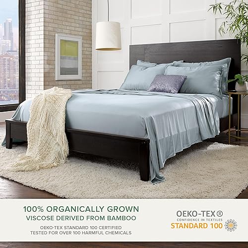 Miniatura 2 de Pure Bamboo - Sábanas de viscosa auténtica, 100% orgánica, derivada de bambú, lujosamente suaves y frescas, doble costura (tamaño matrimonial, azul