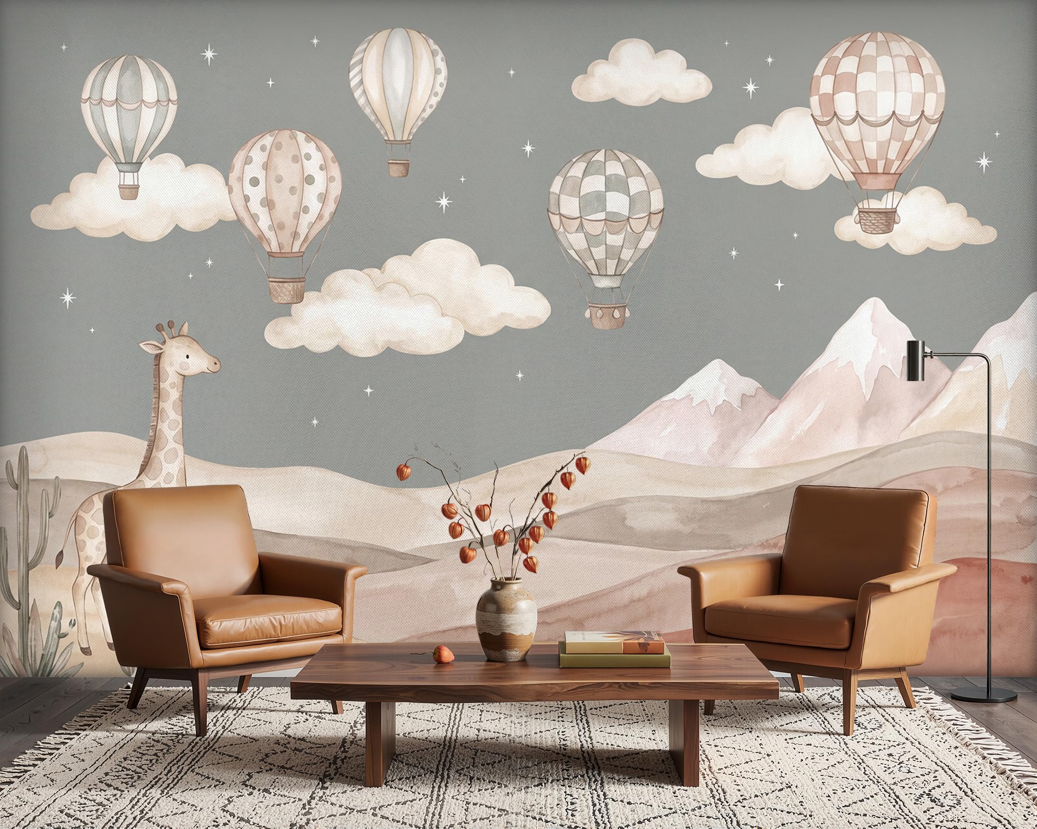 PaxGloz Hot Air Balloon Photo Wallpaper, Baby Room Cute Giraffe Wall Mural for Living Room & Bedroom Kids Room Nursery, Non-Woven Decorative Wall Art 368x254 cm