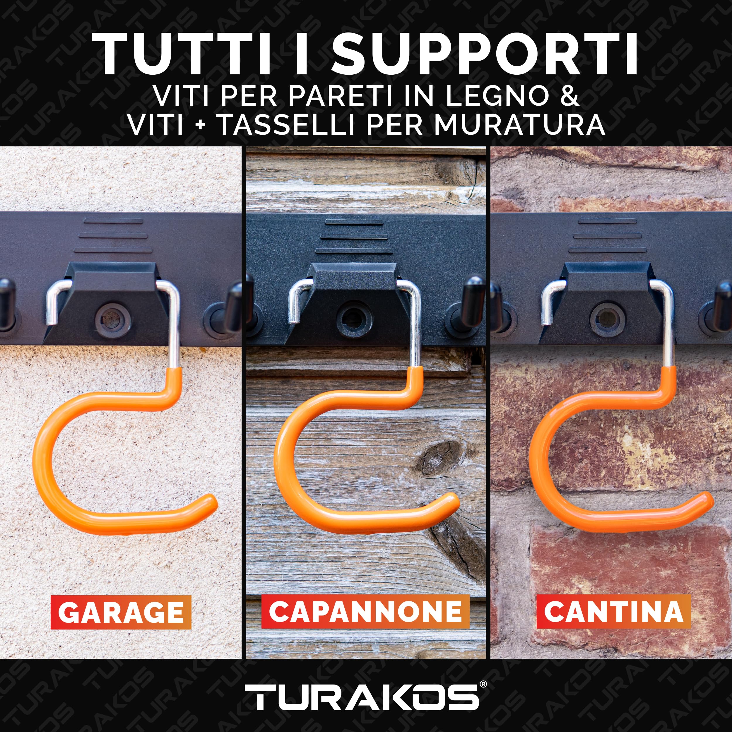 Portascope da muro appendibile – 4 x 40cm porta attrezzi da giardino in gomma antiscivolo per sistemi di organizzazione del garage, portascopa da parete