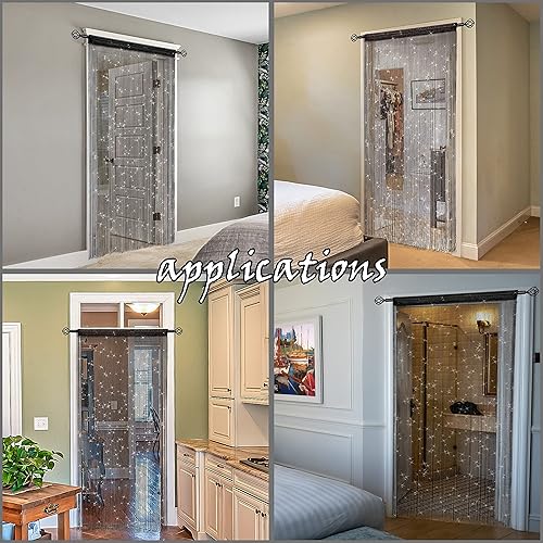 Miniatura 7 de 2 piezas de cortina de cuentas para puerta, divisor de habitación colgante, decoración de cuentas, panel de flecos con purpurina hippie para