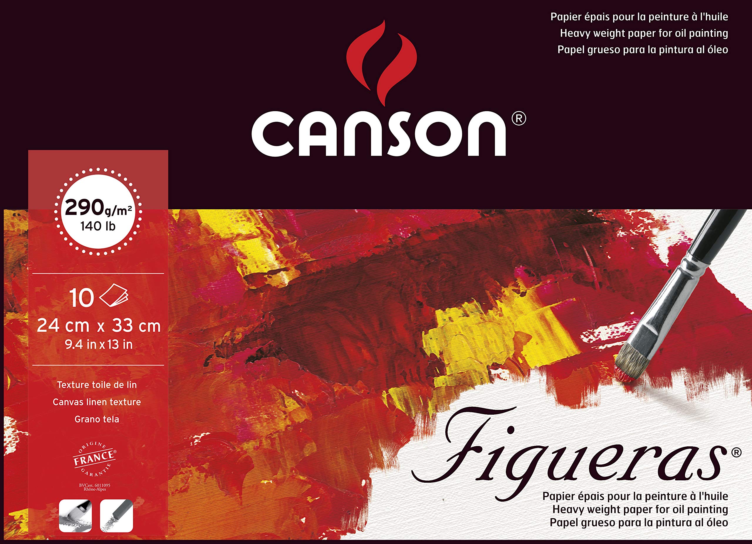 Canson Figueras Oil & Acrylic 290gsm paper pad including 10 sheets, size:33x24cm, canvas-like texture