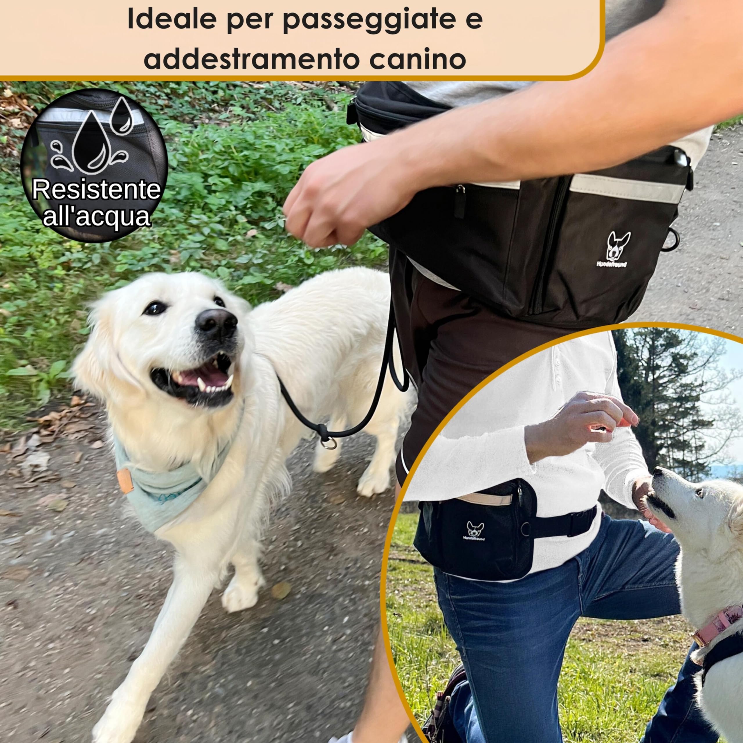 Hundefreund Borsa PortaSnack per Cani XXL - Tasca Ultra-Grande Riflettente con Cintura - Sacchetto di 58 cm per Passeggiate e Addestramento Canino
