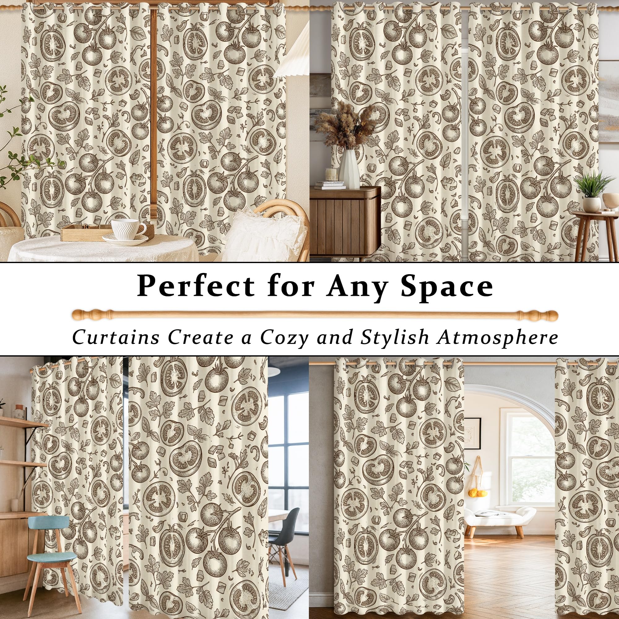 Cortinas opacas con diseño de tomates, estilo rústico de hojas de otoño, sin arrugas, para decoración de ventana de oficina, 52 x 84 pulgadas