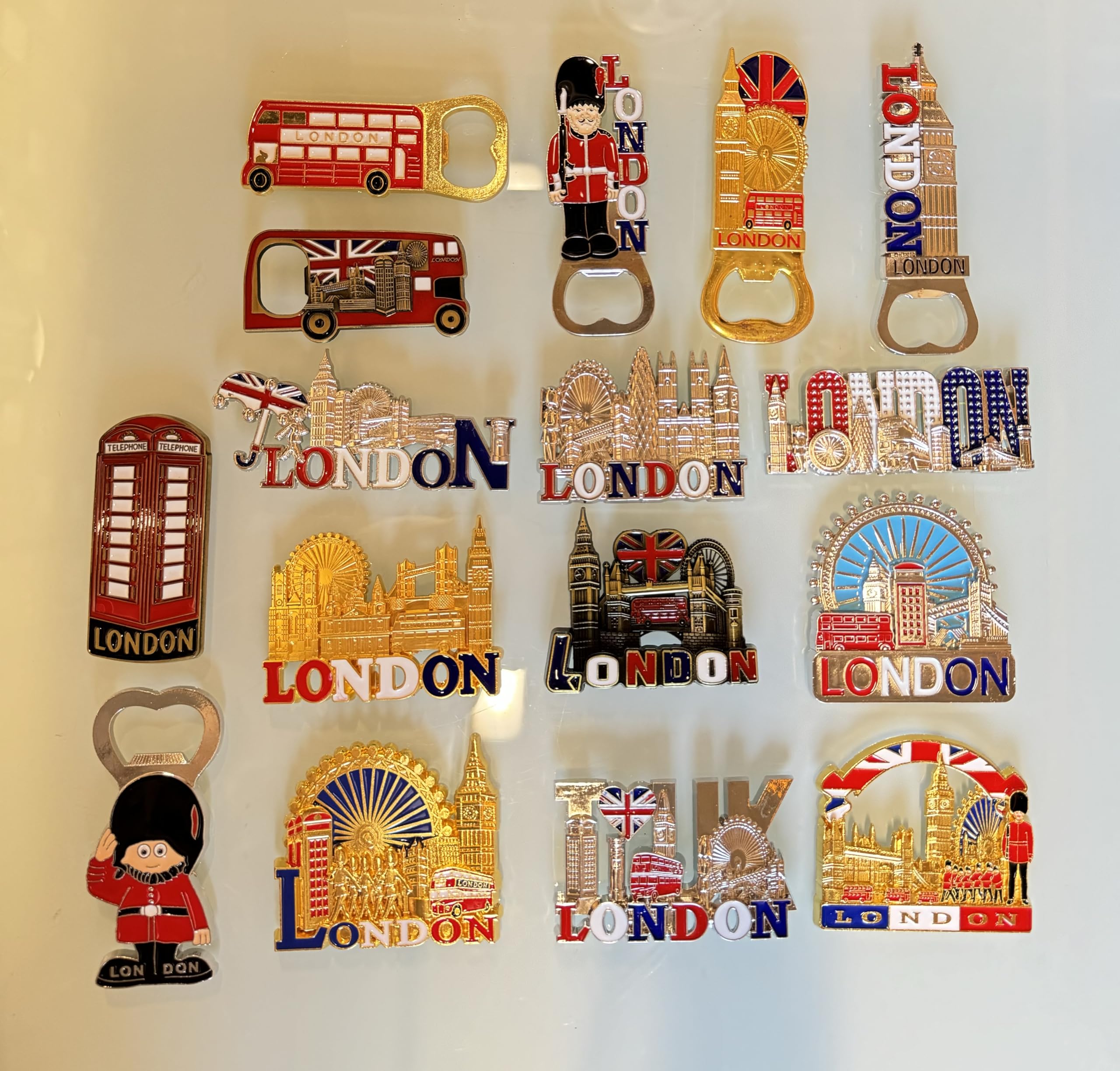 London souvenir Metal fridge magnets London UK Souvenirs fridge magnets British Union Jack England pack of 16